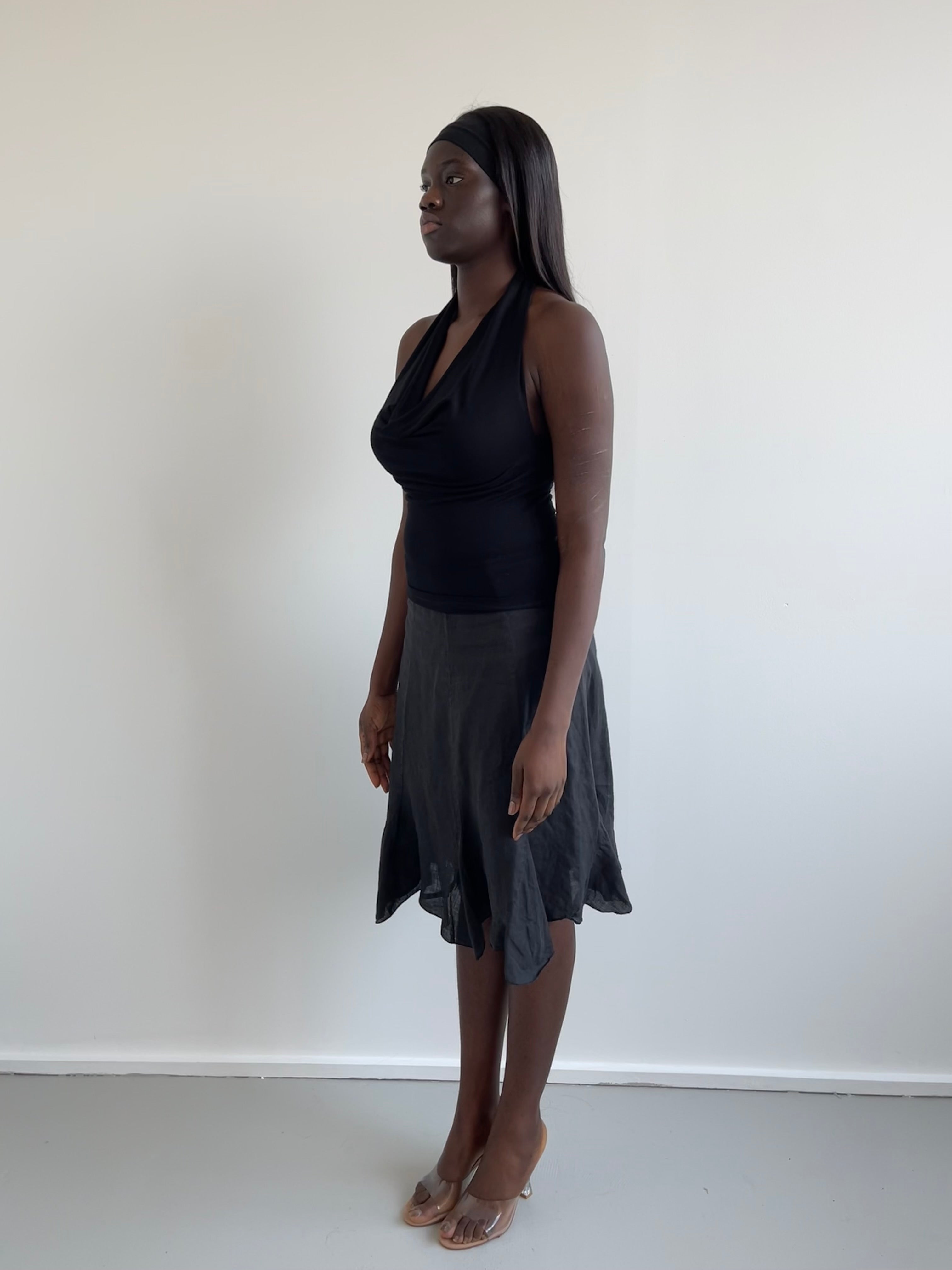 Black cowl neck halter top