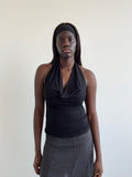 Black cowl neck halter top