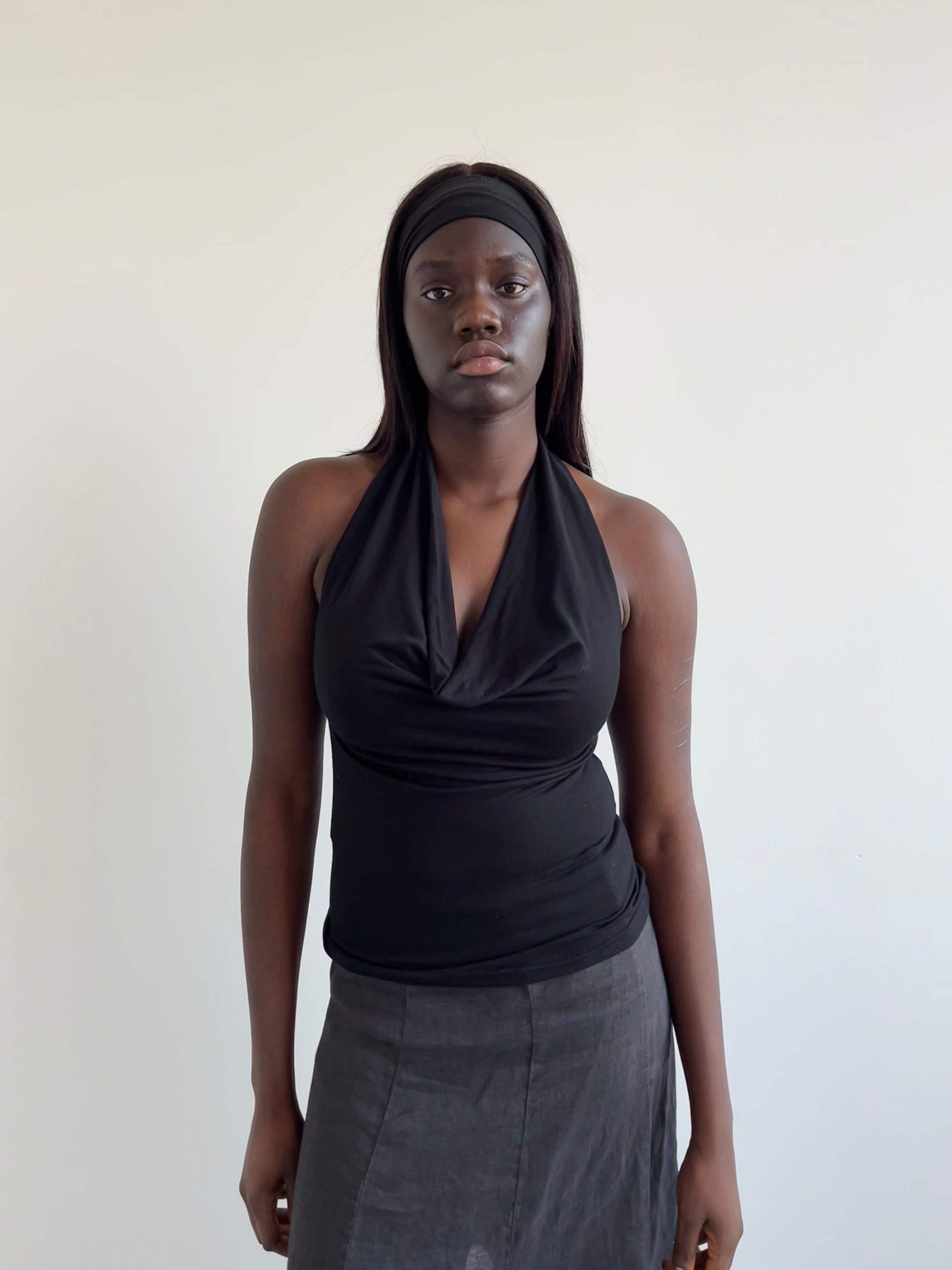 Black cowl neck halter top