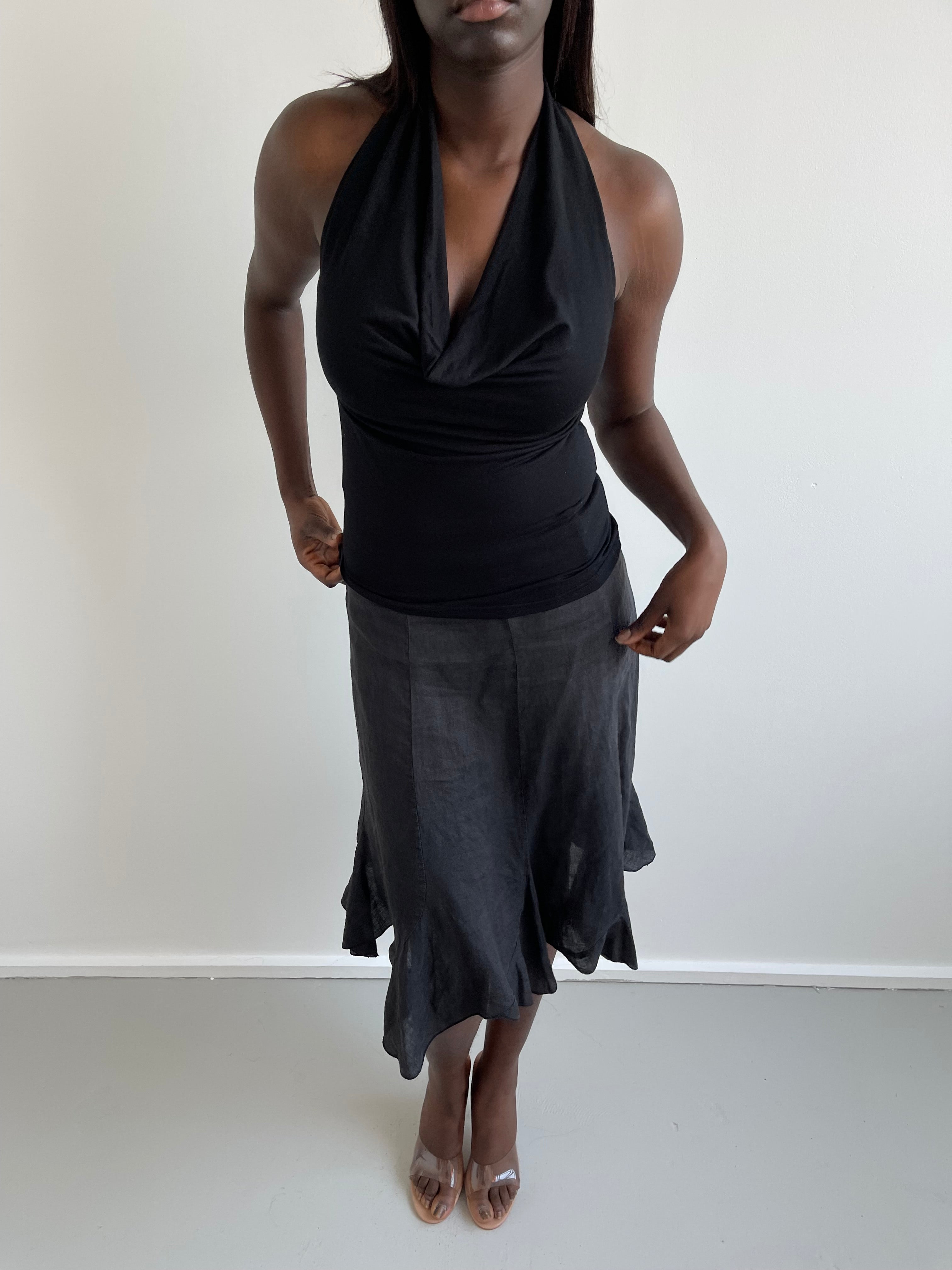 Black cowl neck halter top