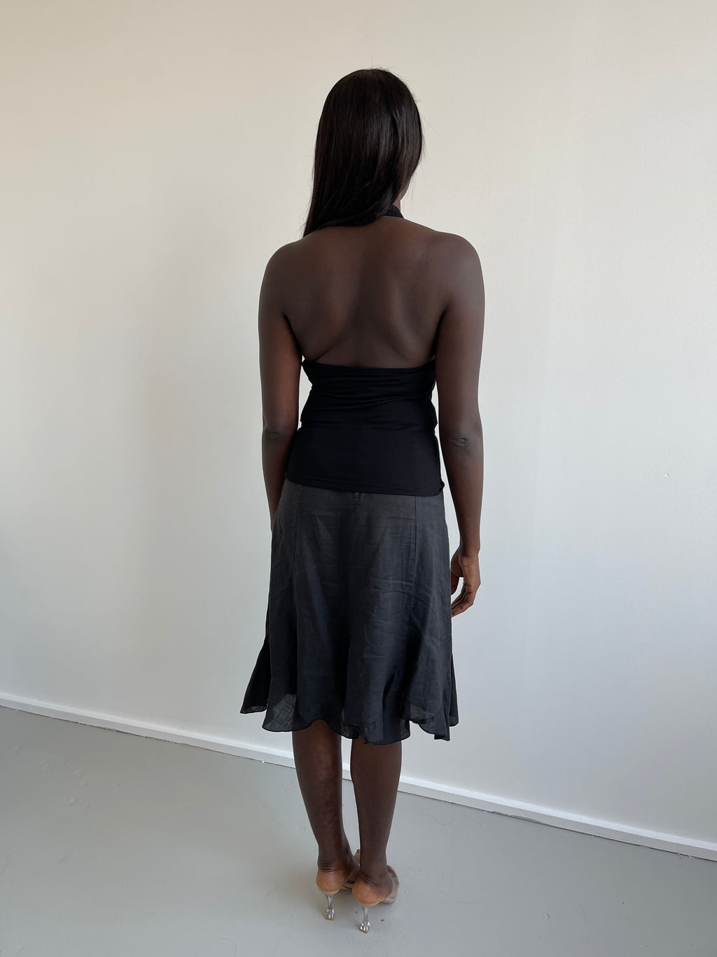 Black cowl neck halter top