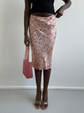 Deliaderrari pink blossom floral satin skirt