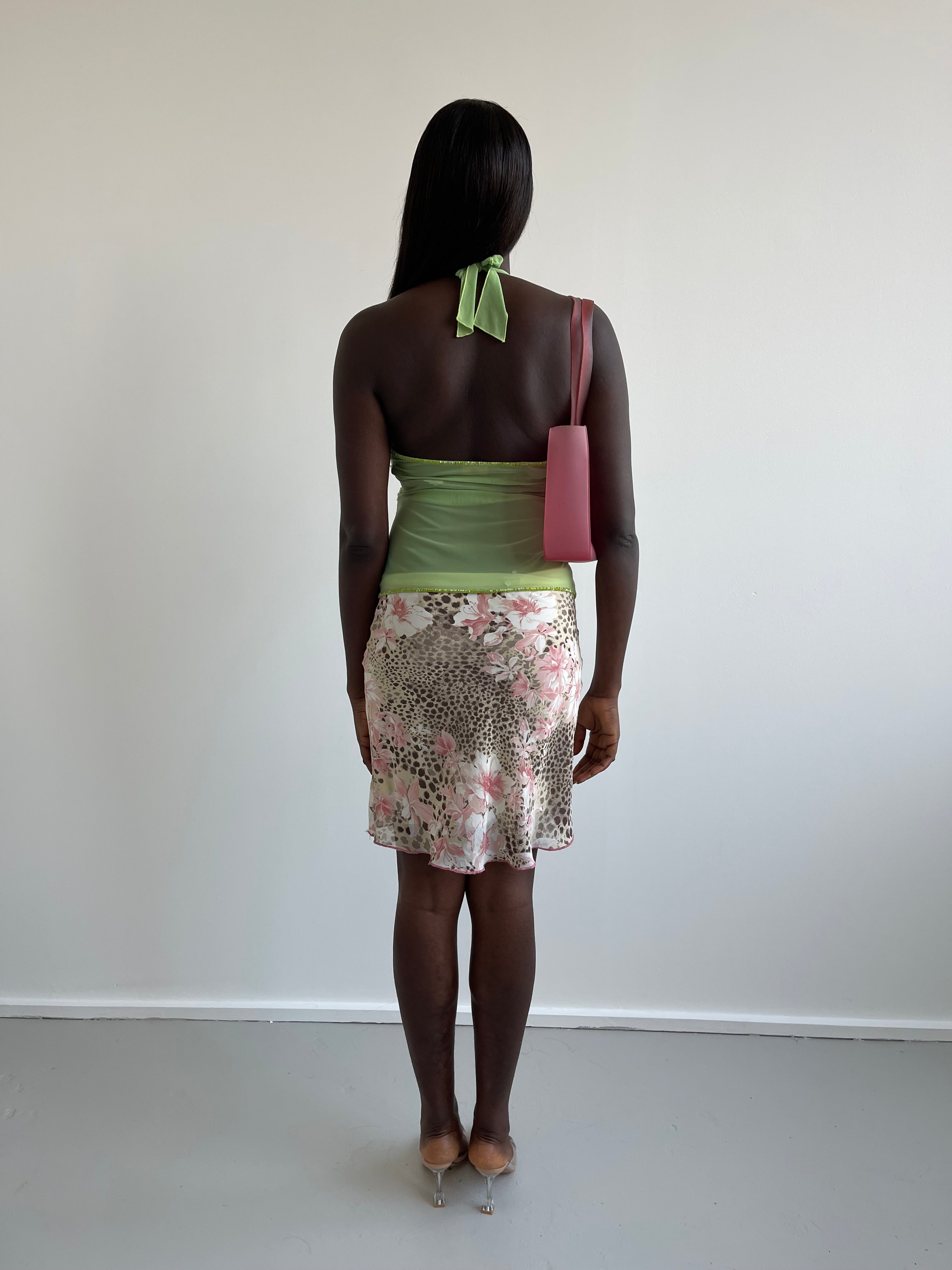 Green beaded halter neck top