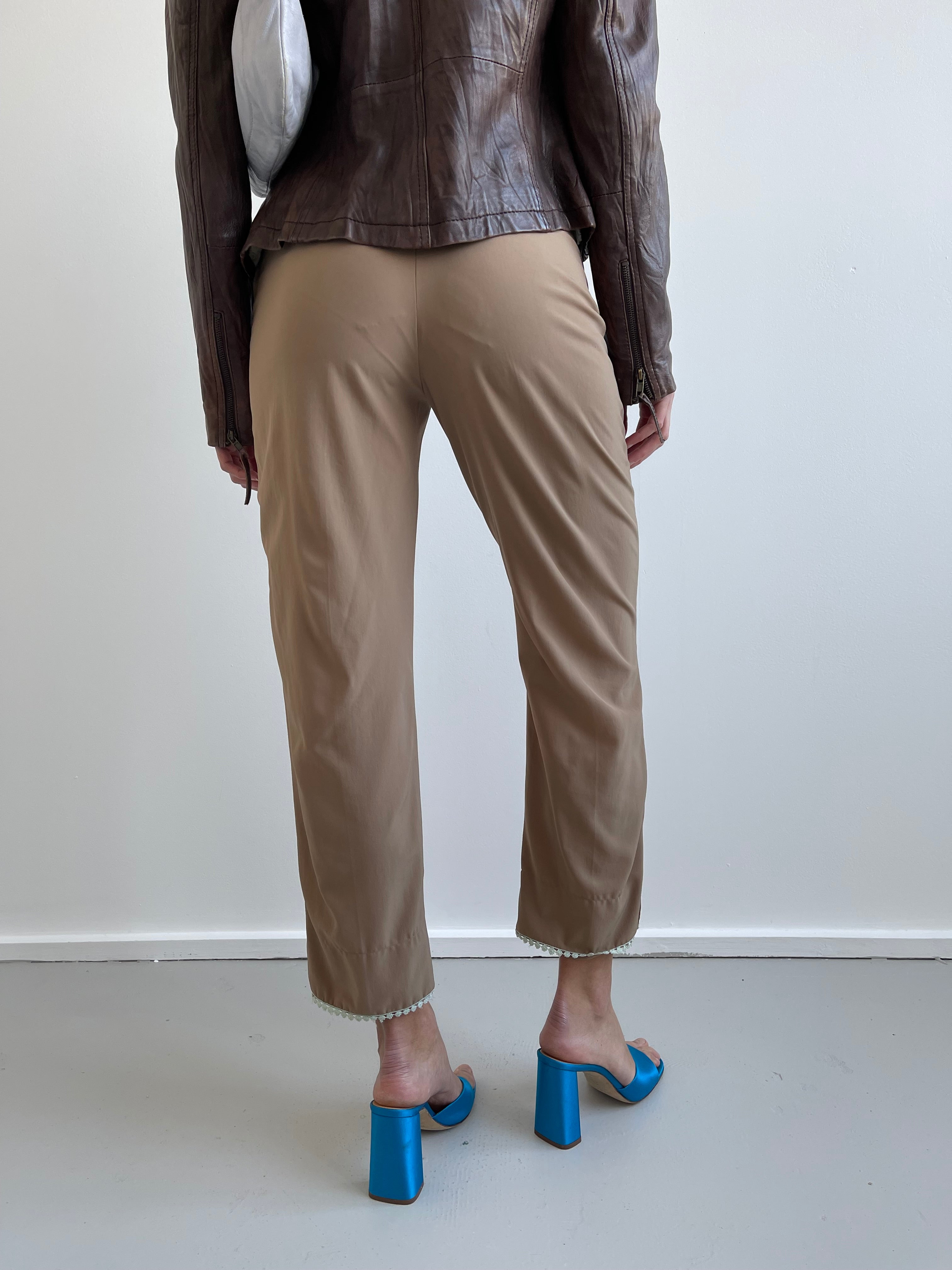 Blumarine cropped trousers with light teal lace trims
