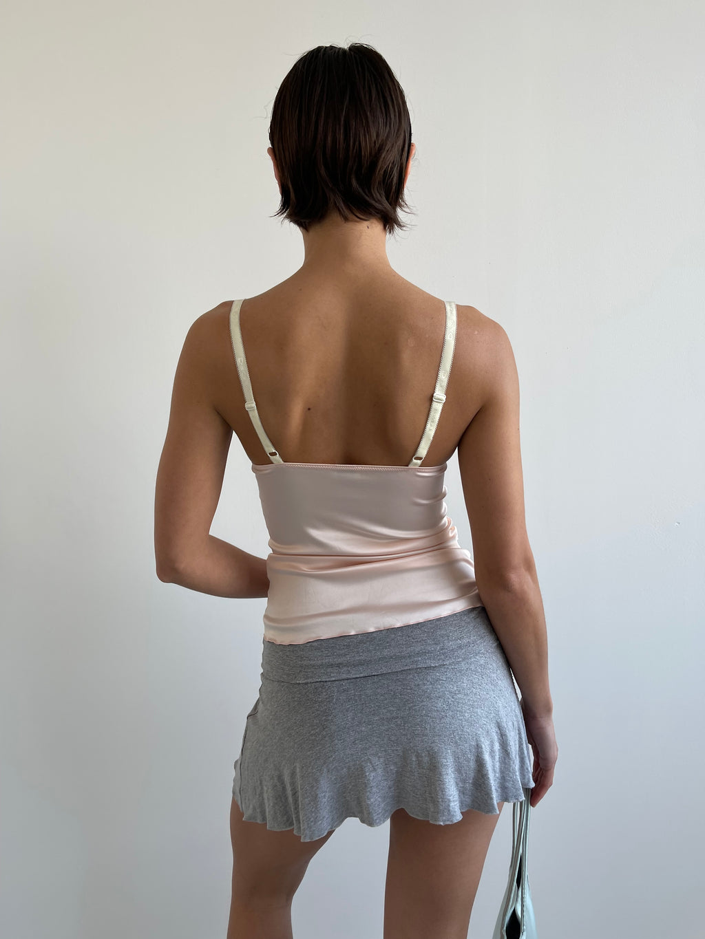 D&G Dolce & Gabbana pale blush pink cami top with cream lace trims