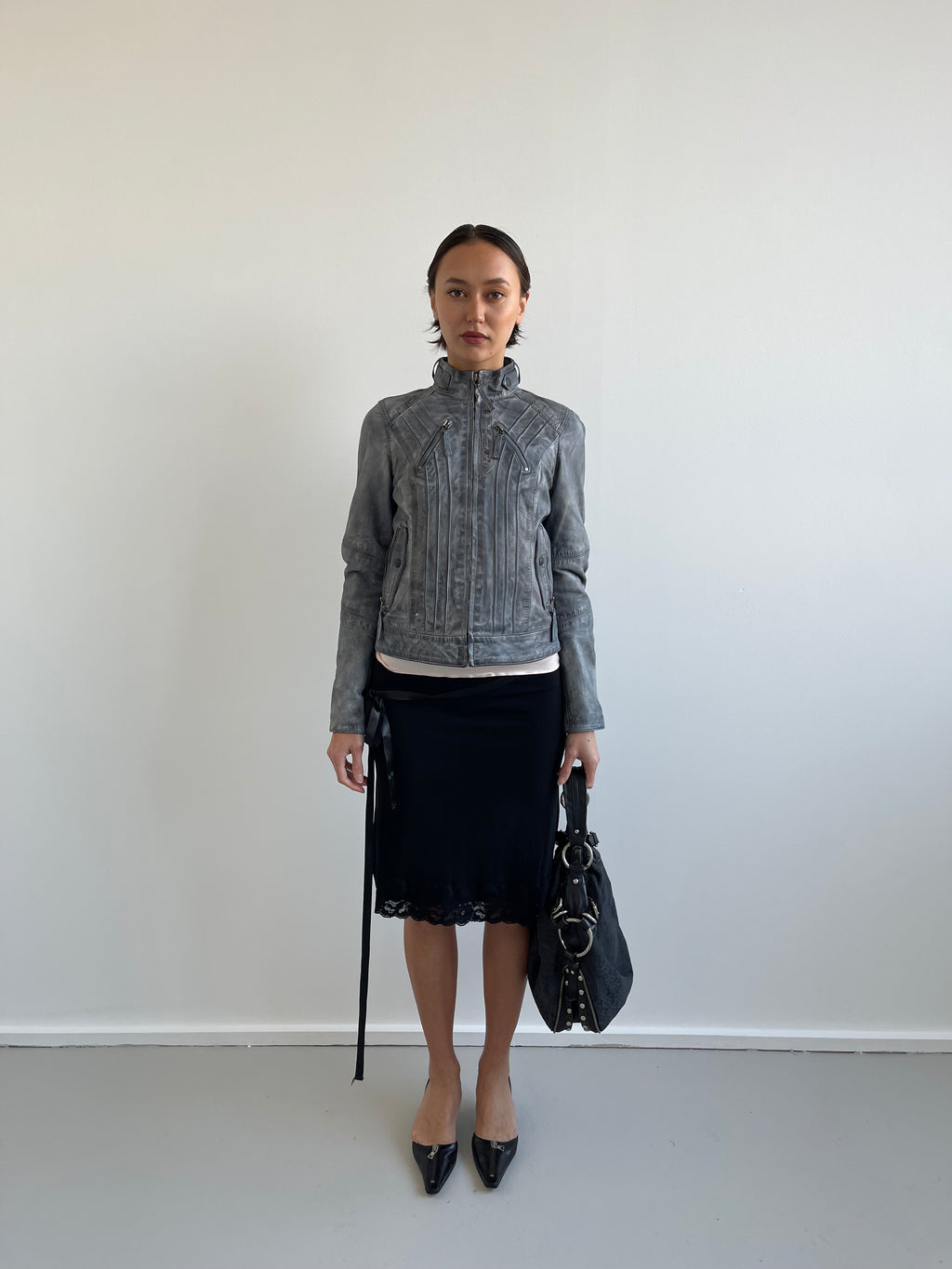 Mottled grey leather jacket