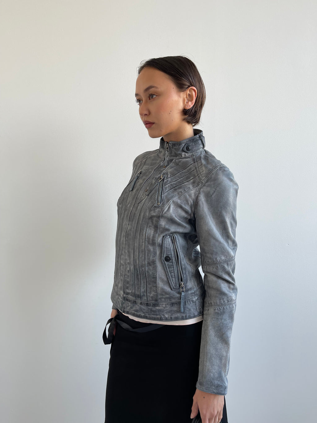 Mottled grey leather jacket