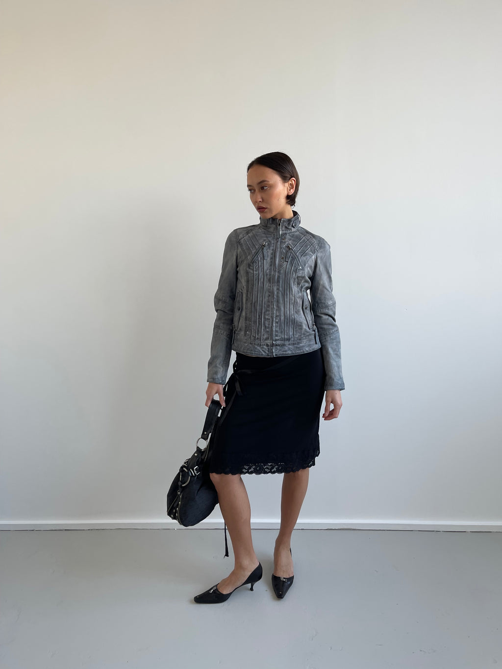 Mottled grey leather jacket