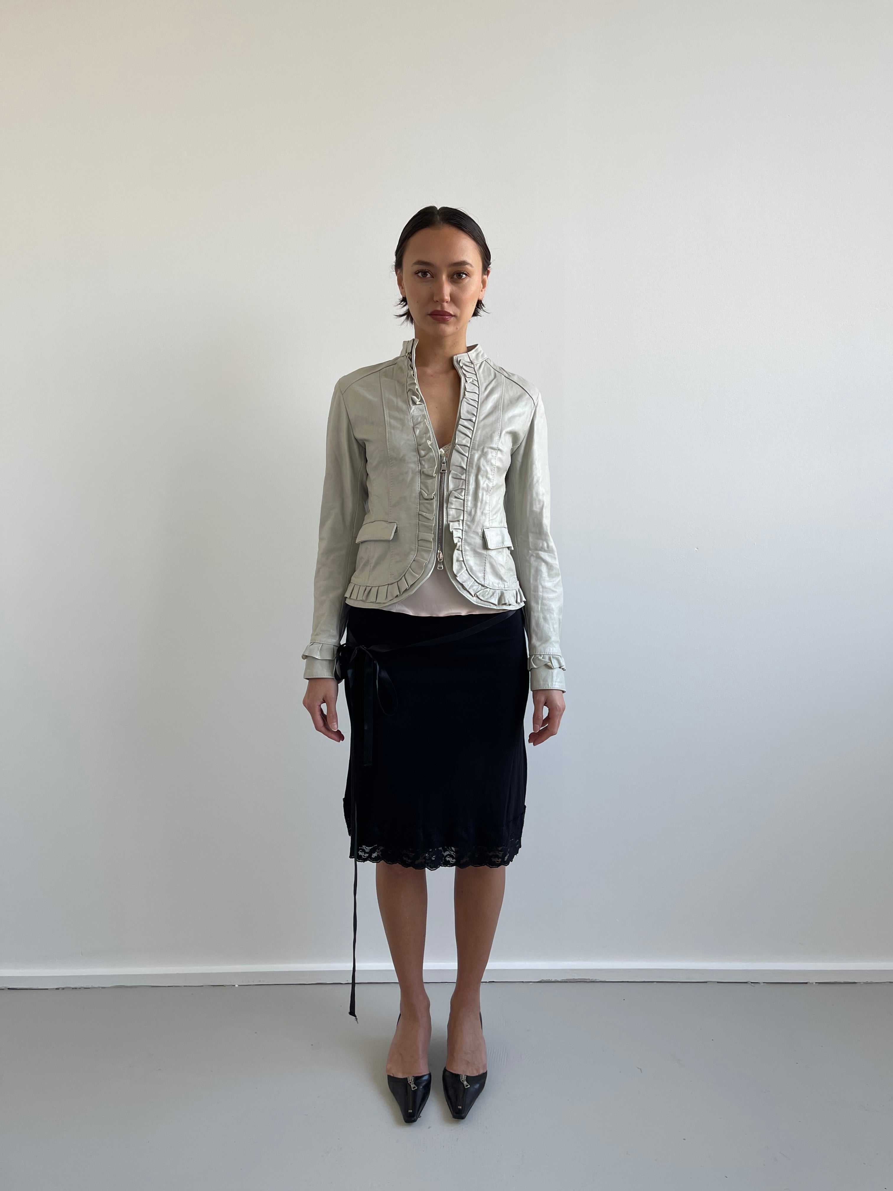 HFN light grey/cream ruffle leather jacket