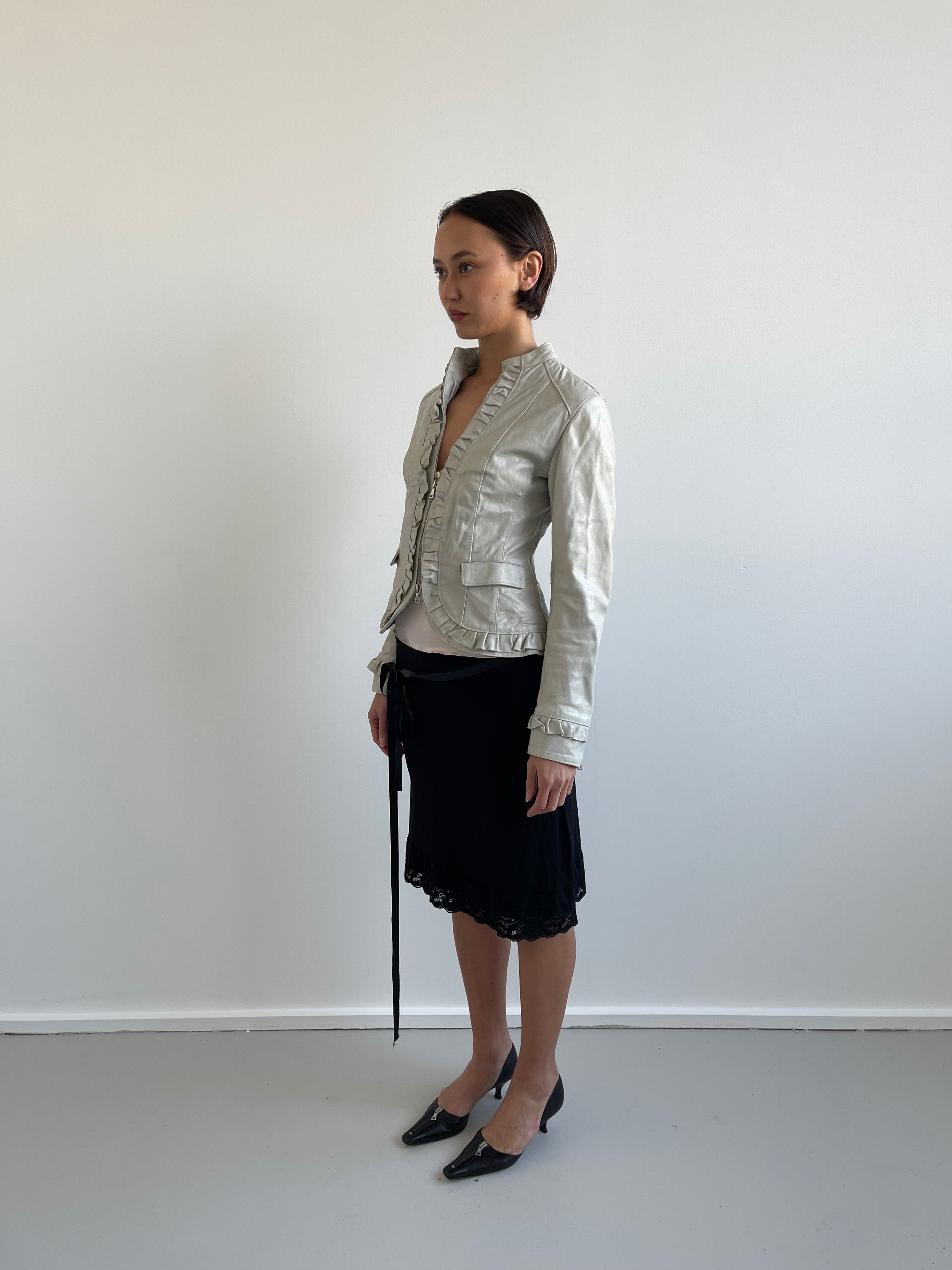 HFN light grey/cream ruffle leather jacket