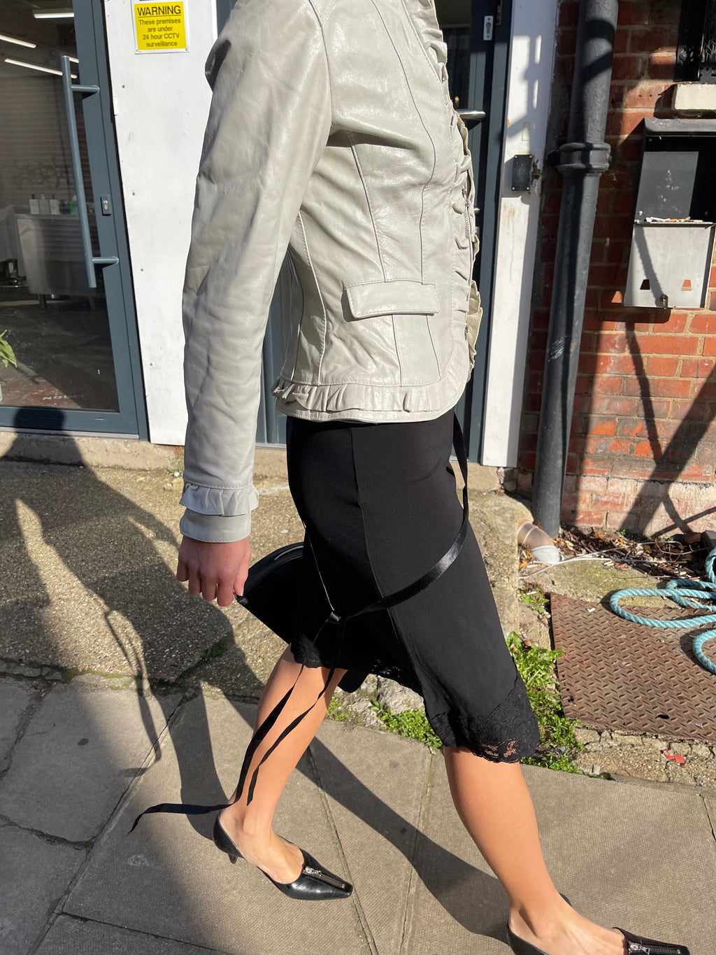 HFN light grey/cream ruffle leather jacket