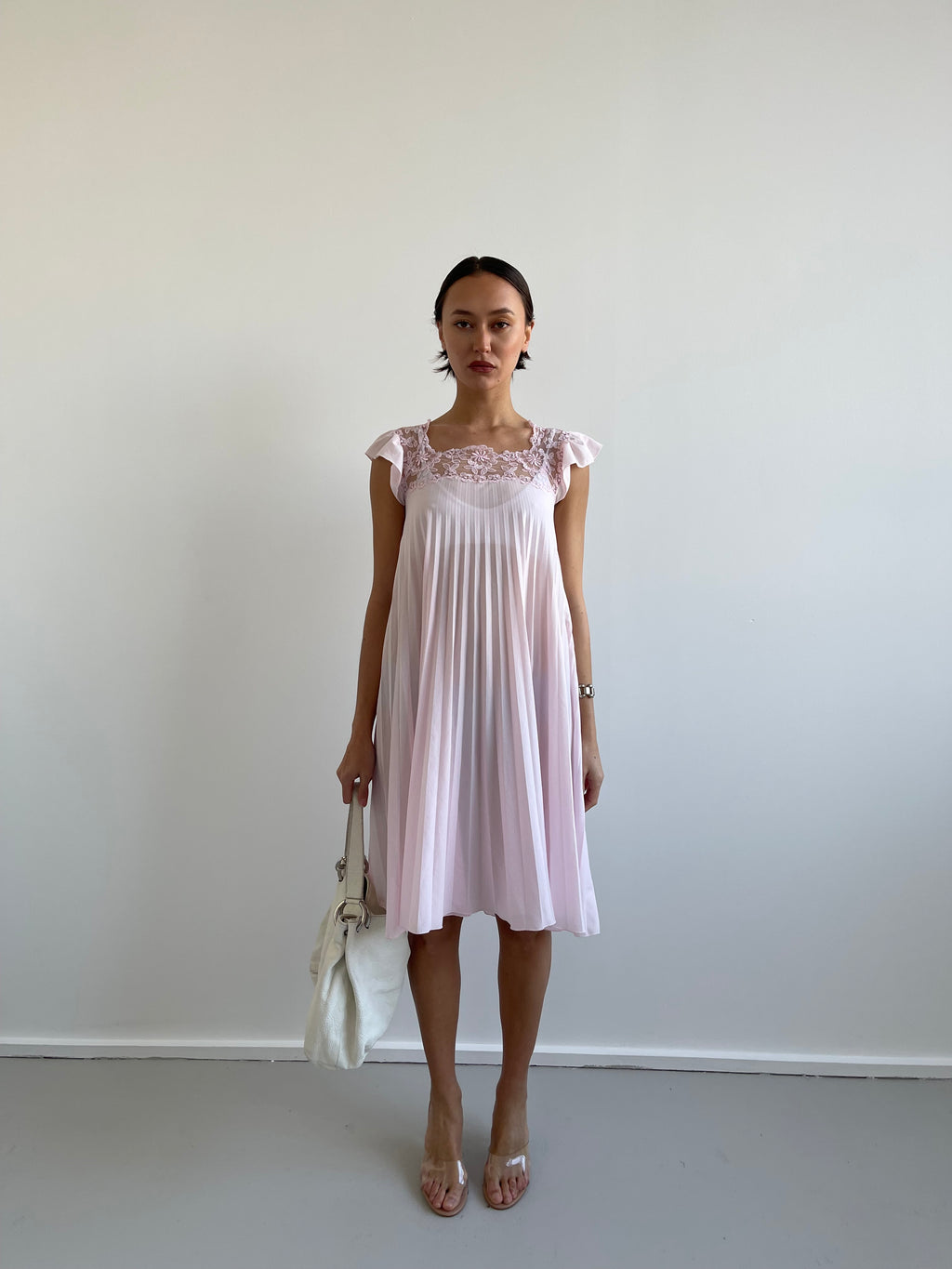 Baby pink pleated dress