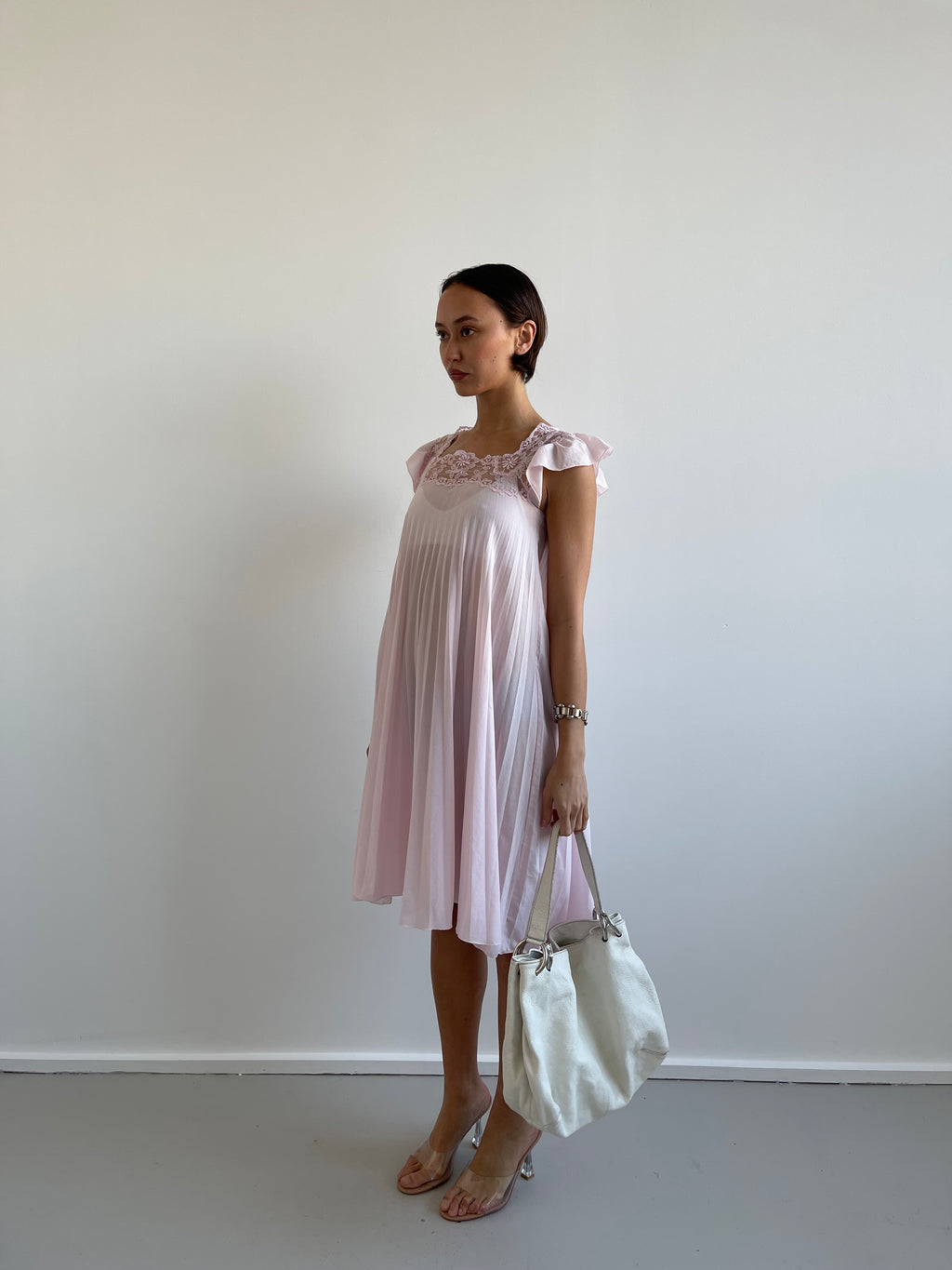 Baby pink pleated dress
