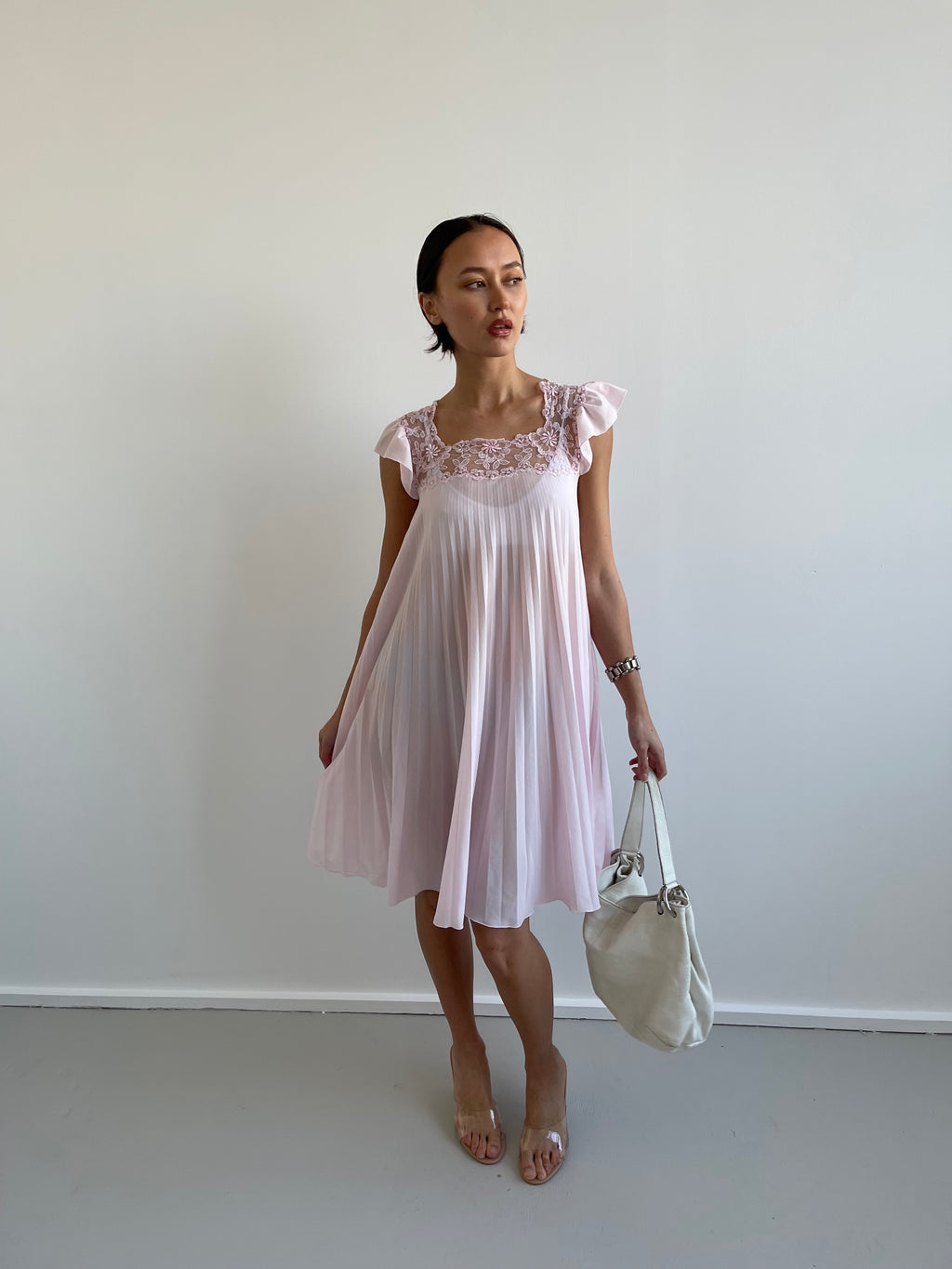 Baby pink pleated dress