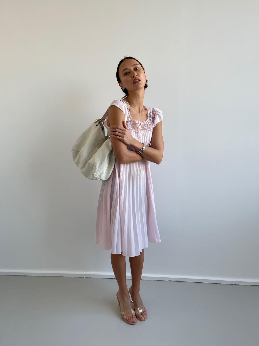 Baby pink pleated dress