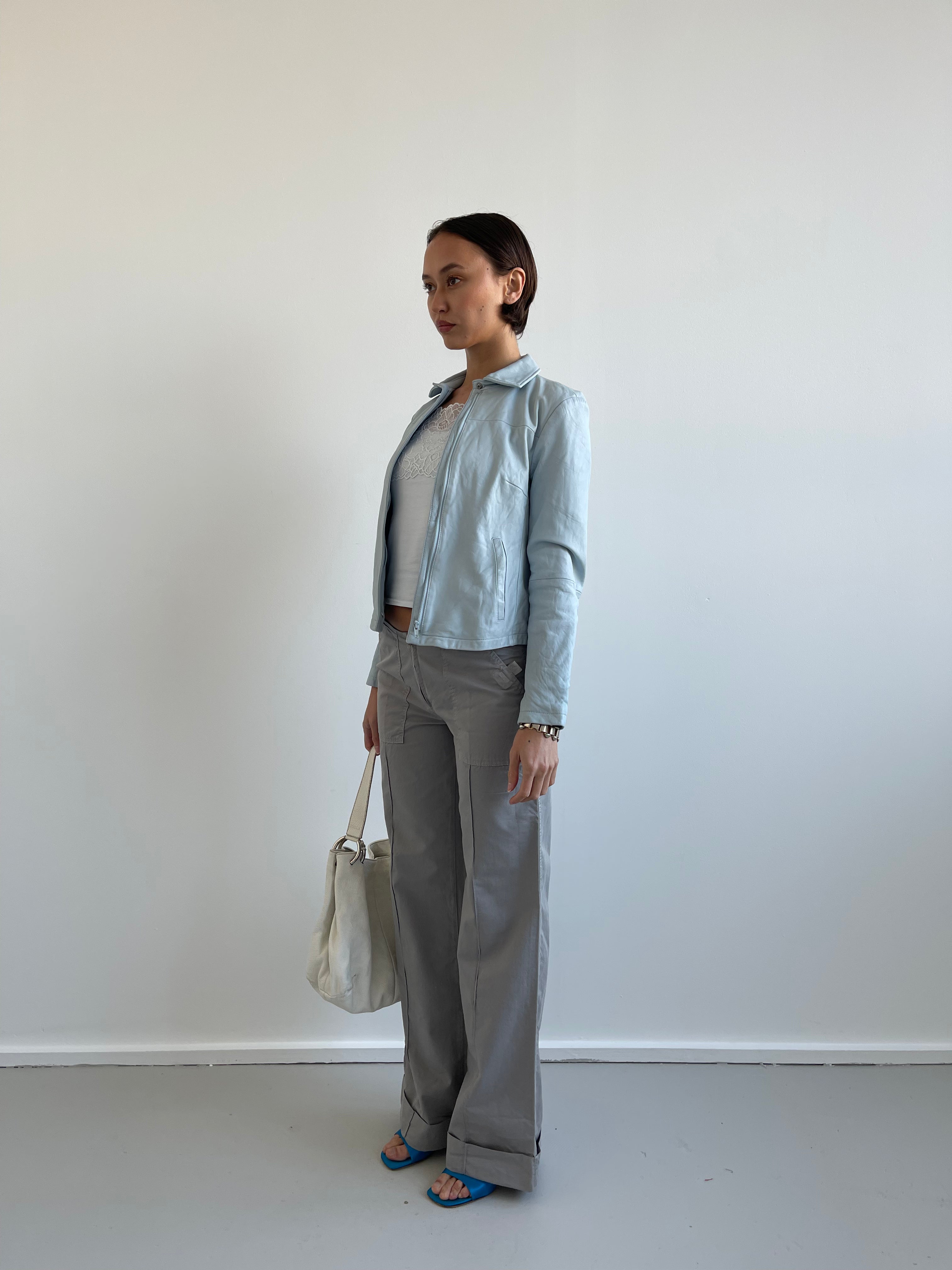 Sisley baby blue leather jacket