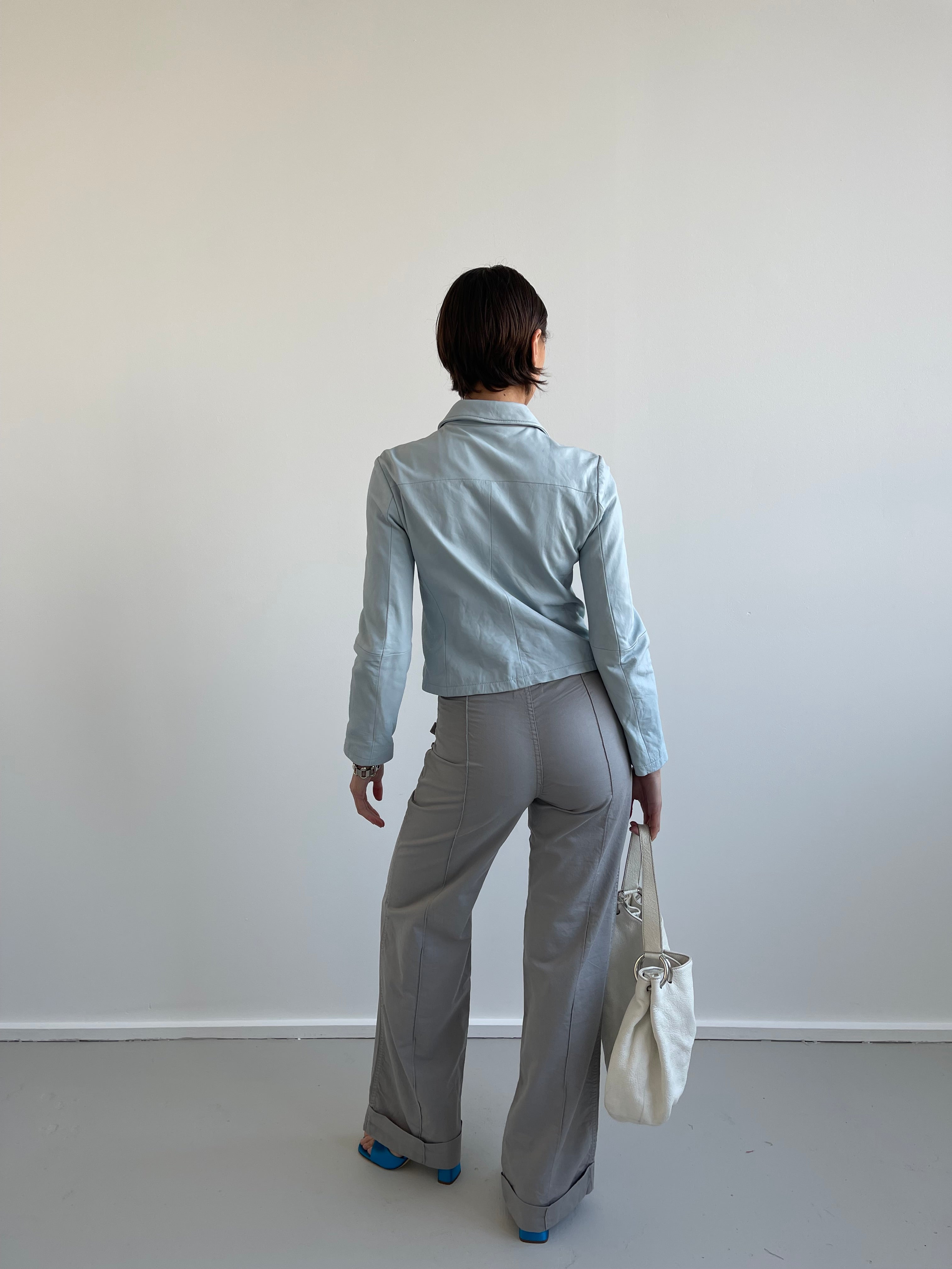 Sisley baby blue leather jacket