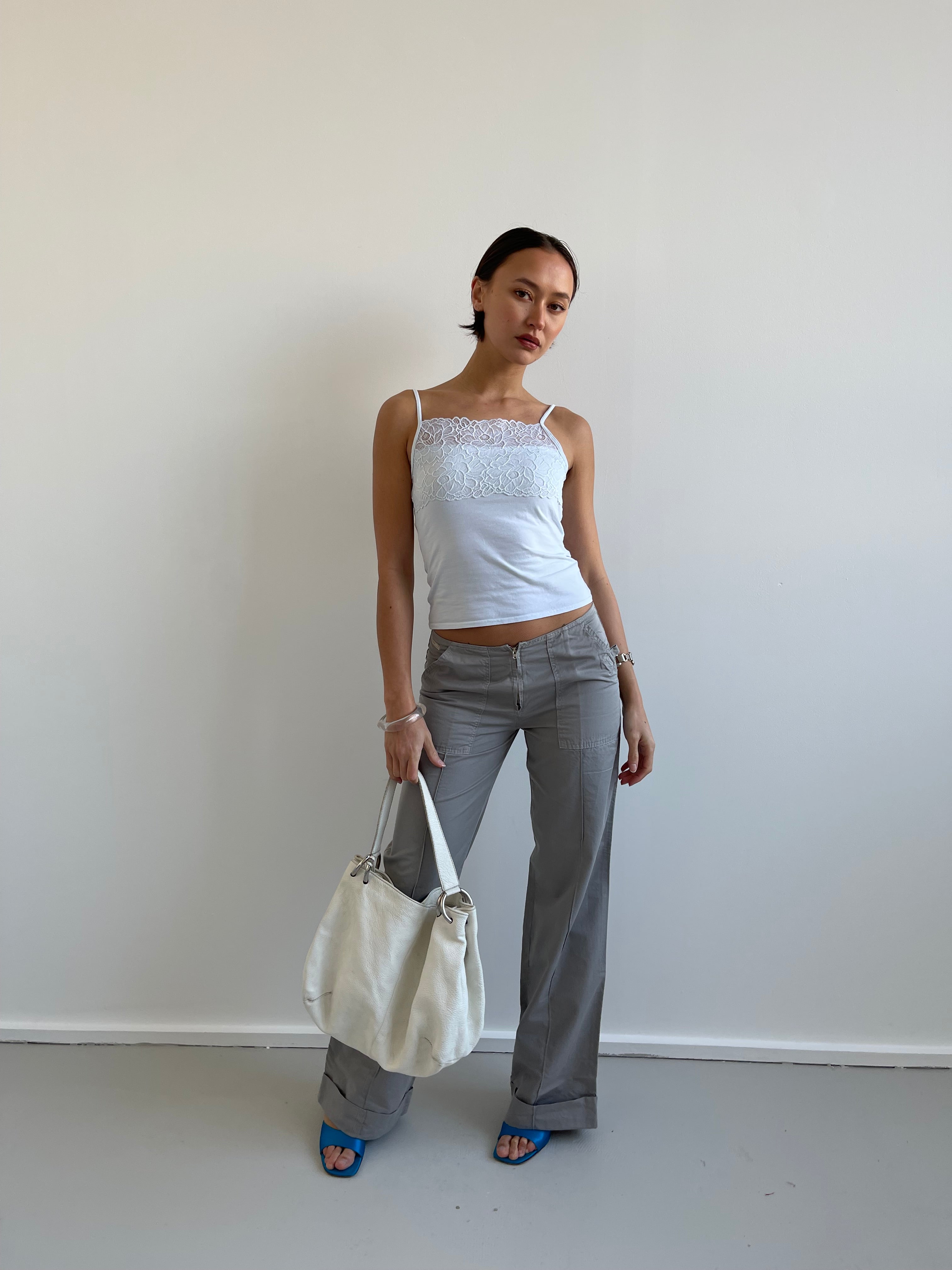 Grey straight leg trousers
