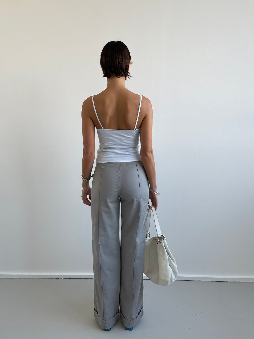 Pale blue cotton cami with lace detail