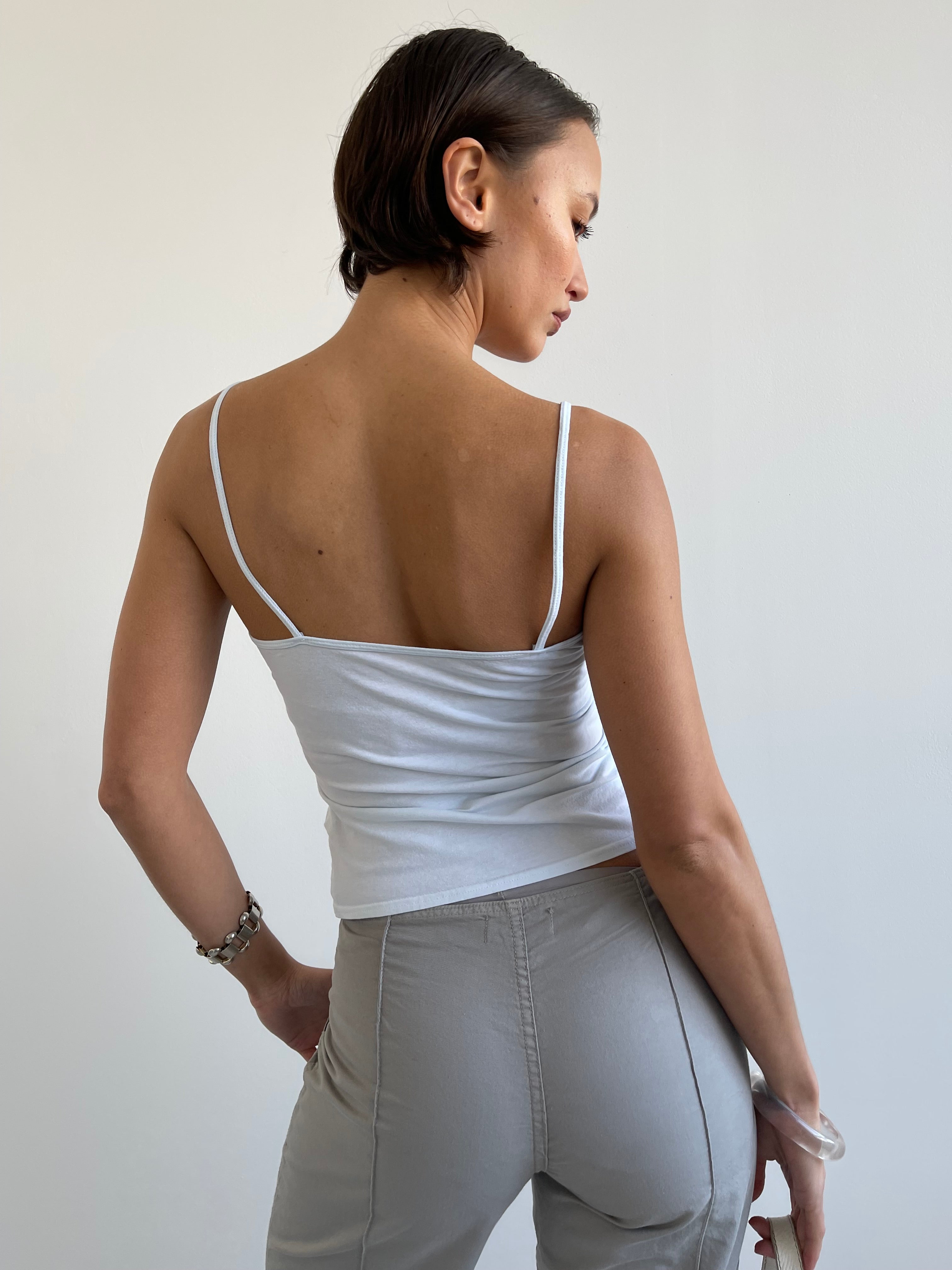 Pale blue cotton cami with lace detail