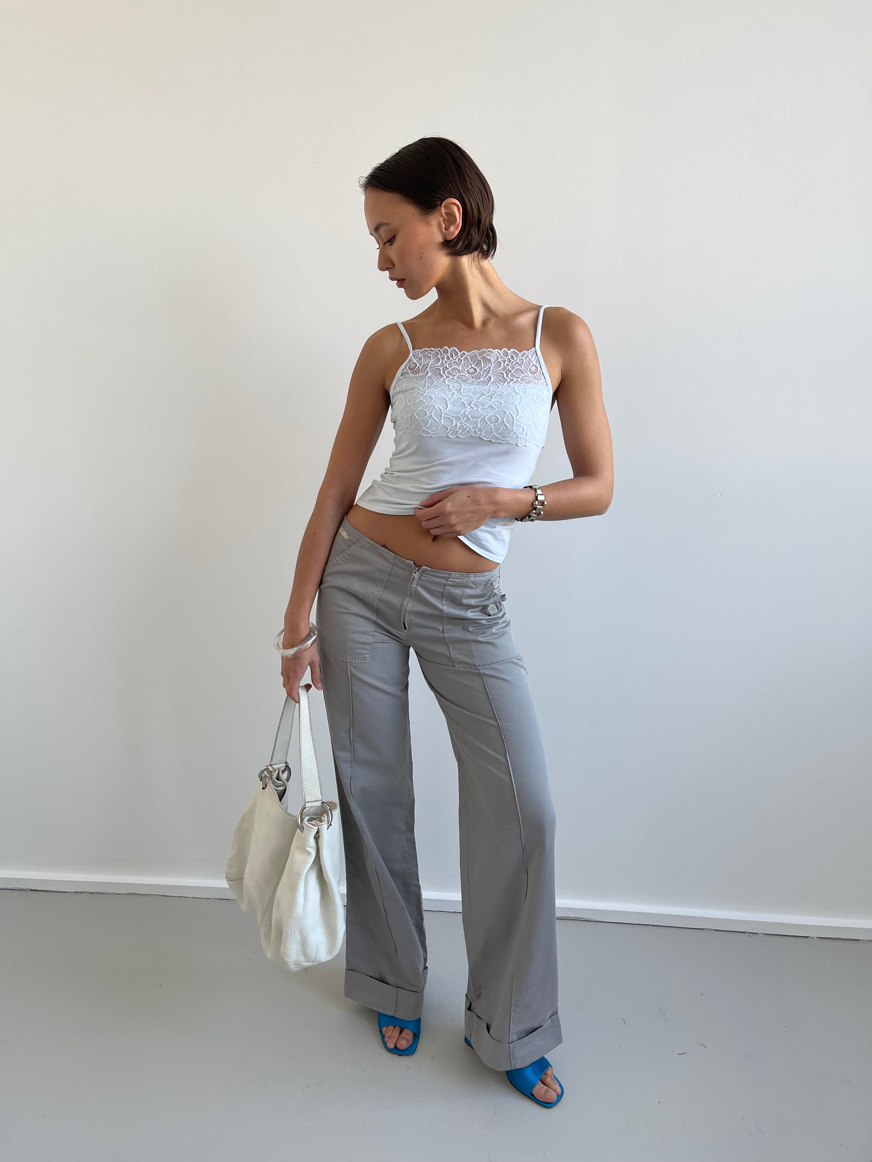 Grey straight leg trousers