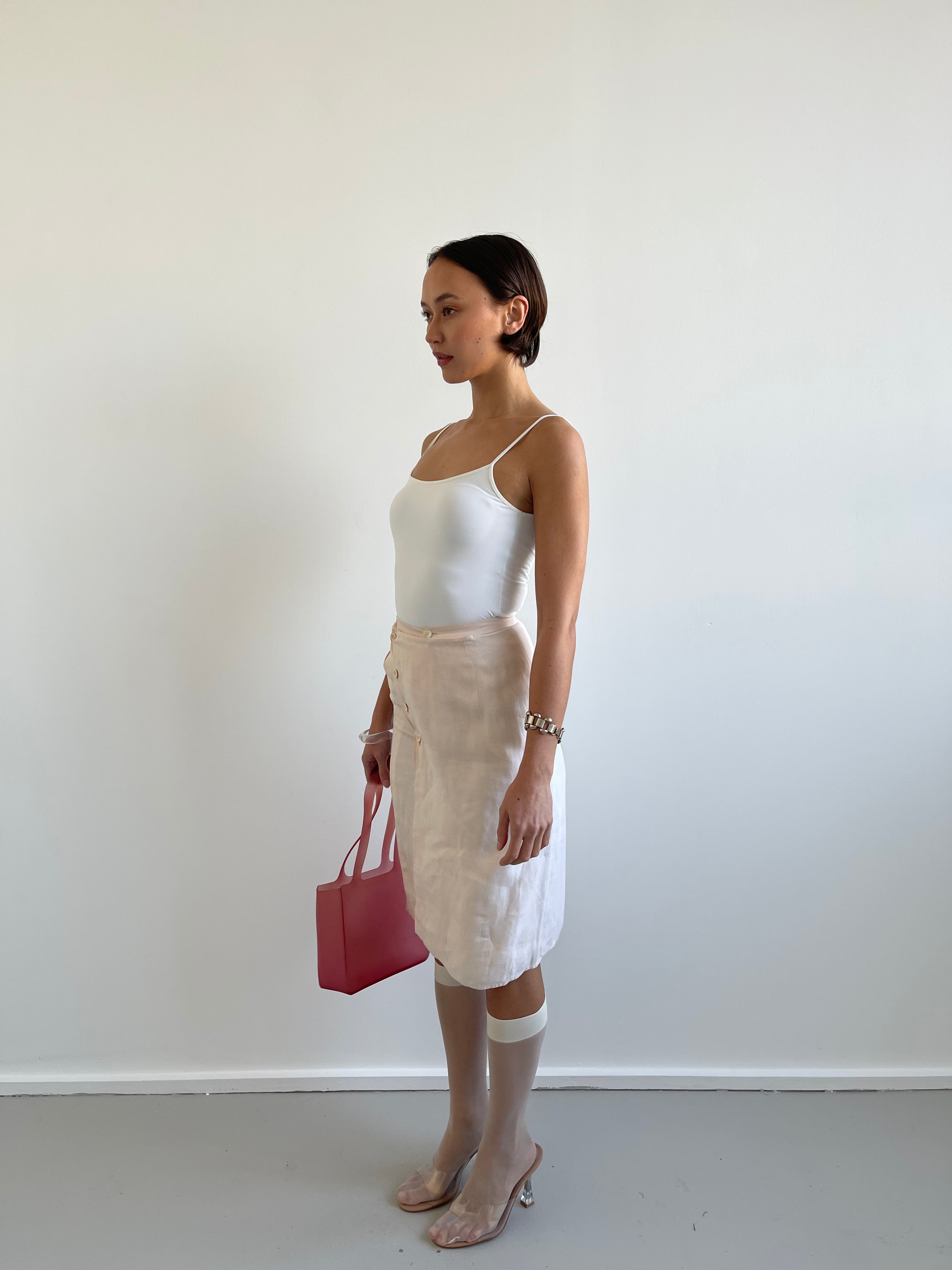 Gianfranco Ferre pale peach linen pencil skirt