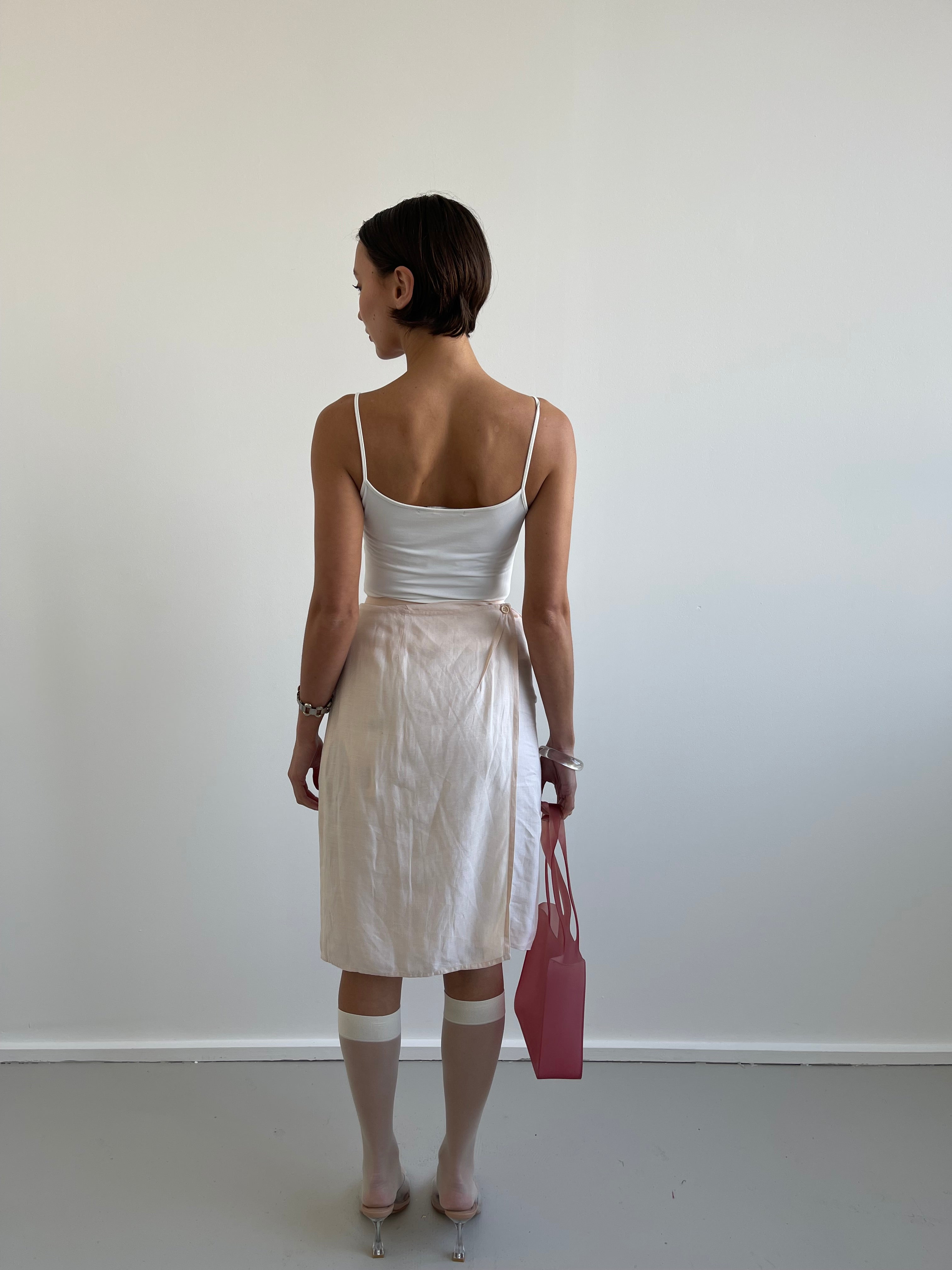 Gianfranco Ferre pale peach linen pencil skirt