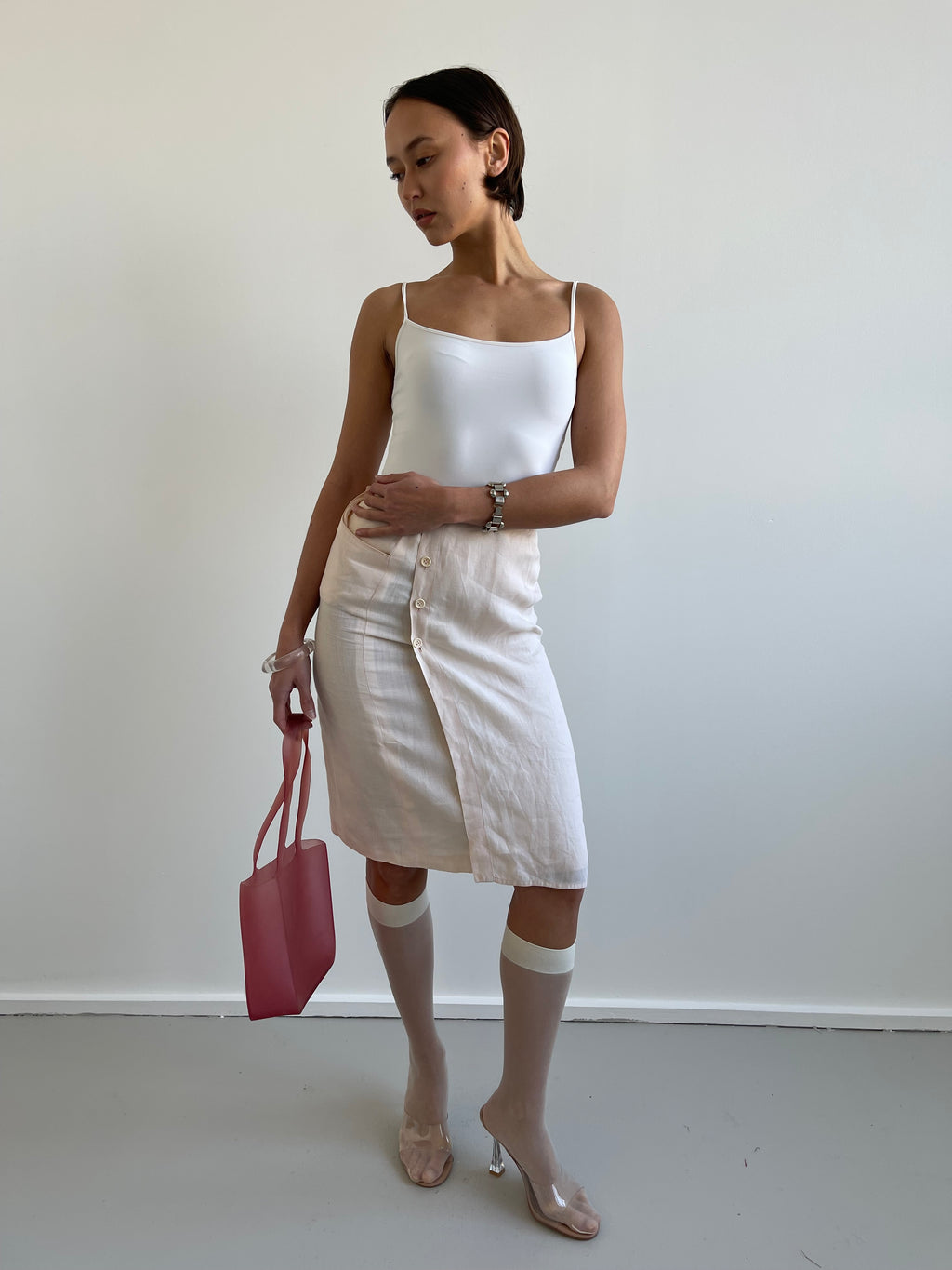 Gianfranco Ferre pale peach linen pencil skirt