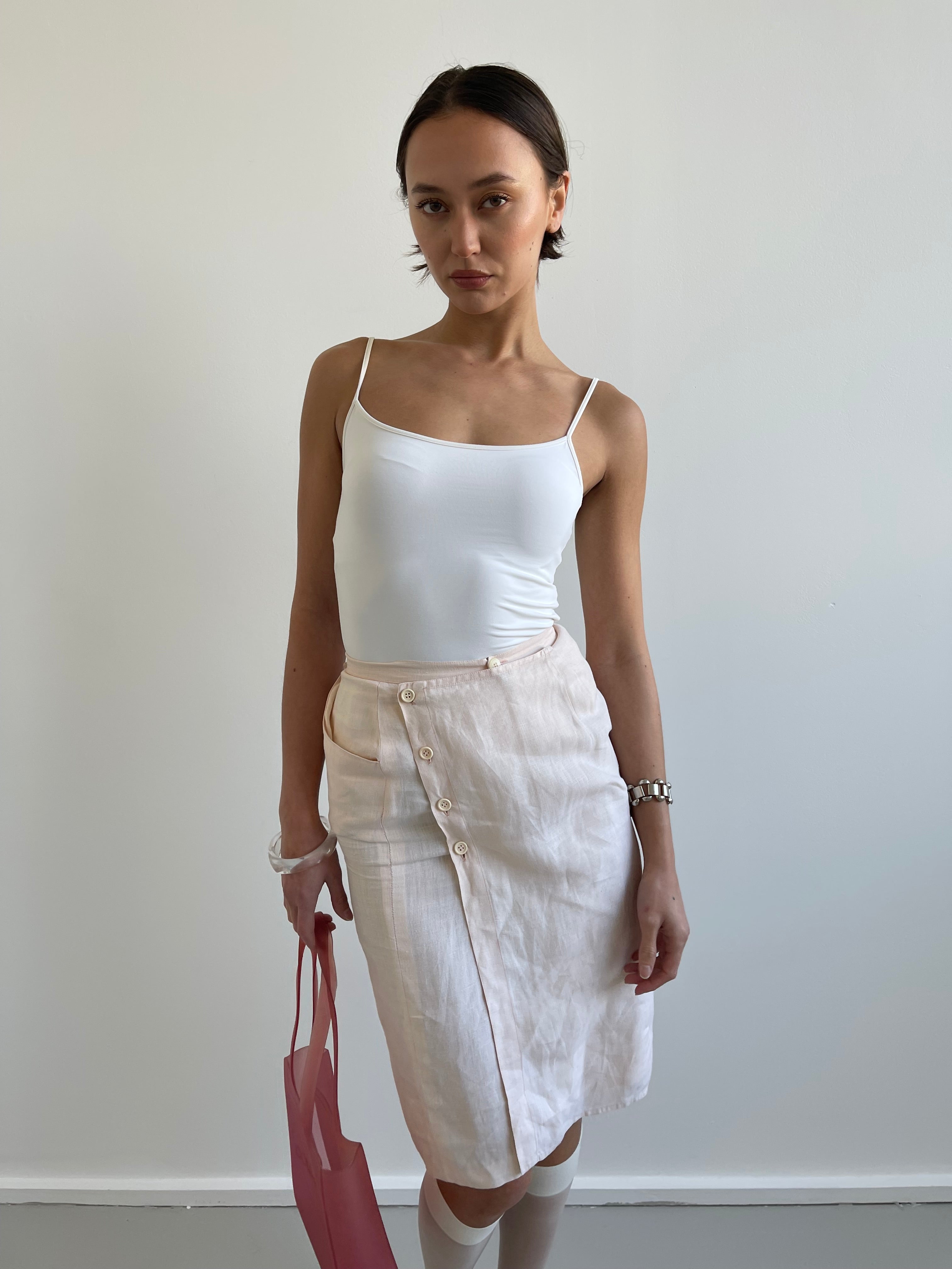 Gianfranco Ferre pale peach linen pencil skirt