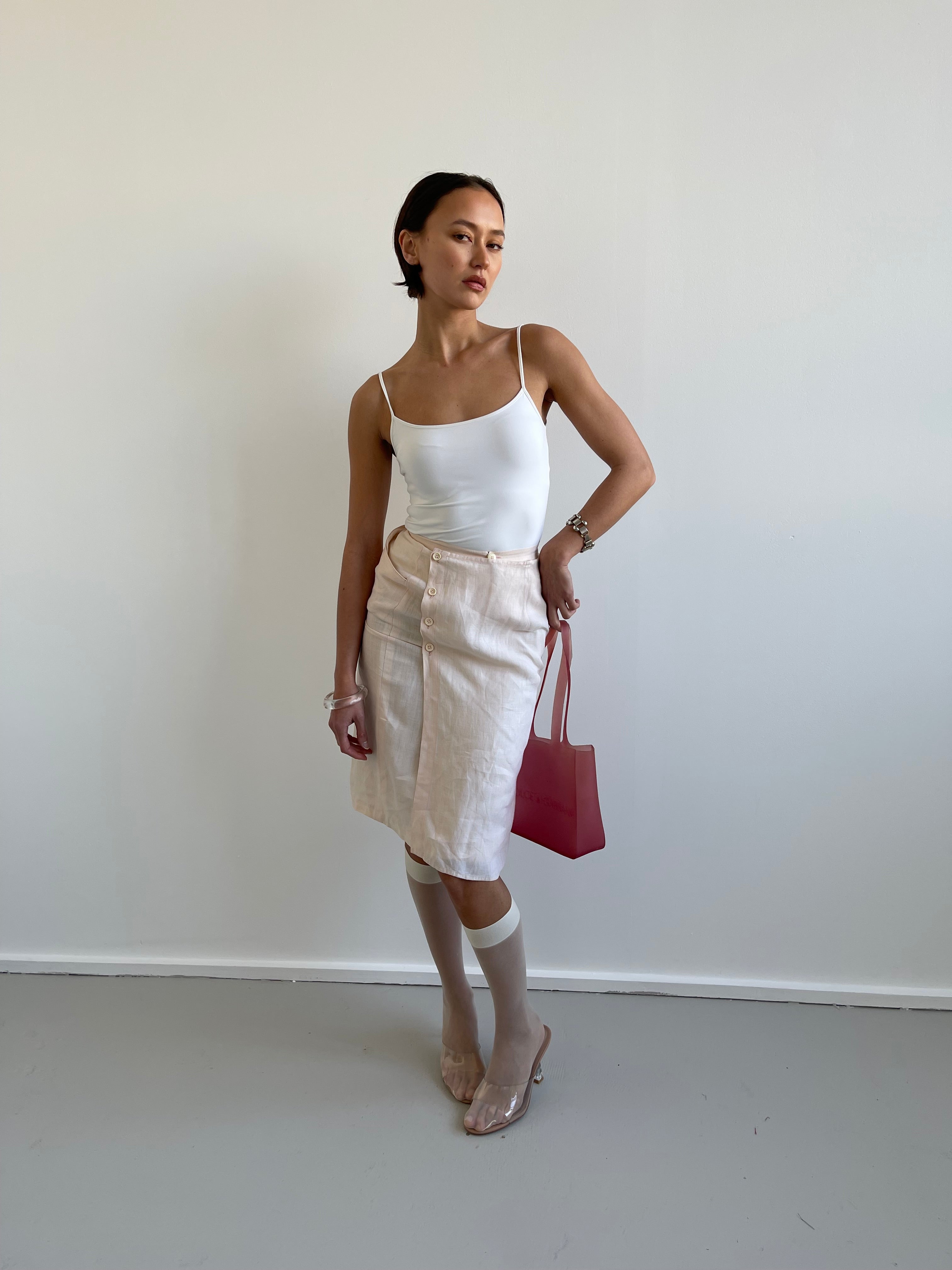 Gianfranco Ferre pale peach linen pencil skirt