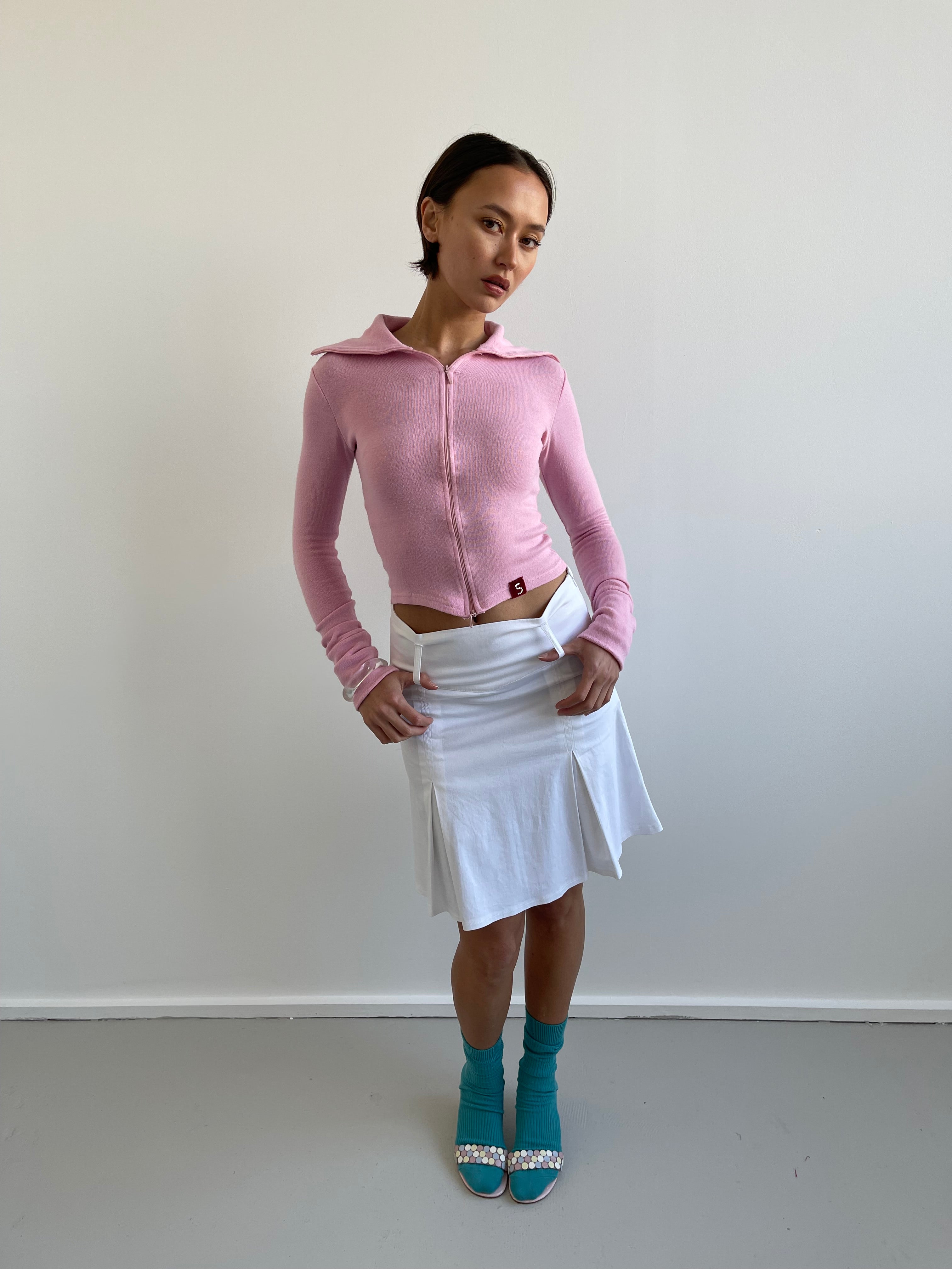 Candy pink zip up cardigan