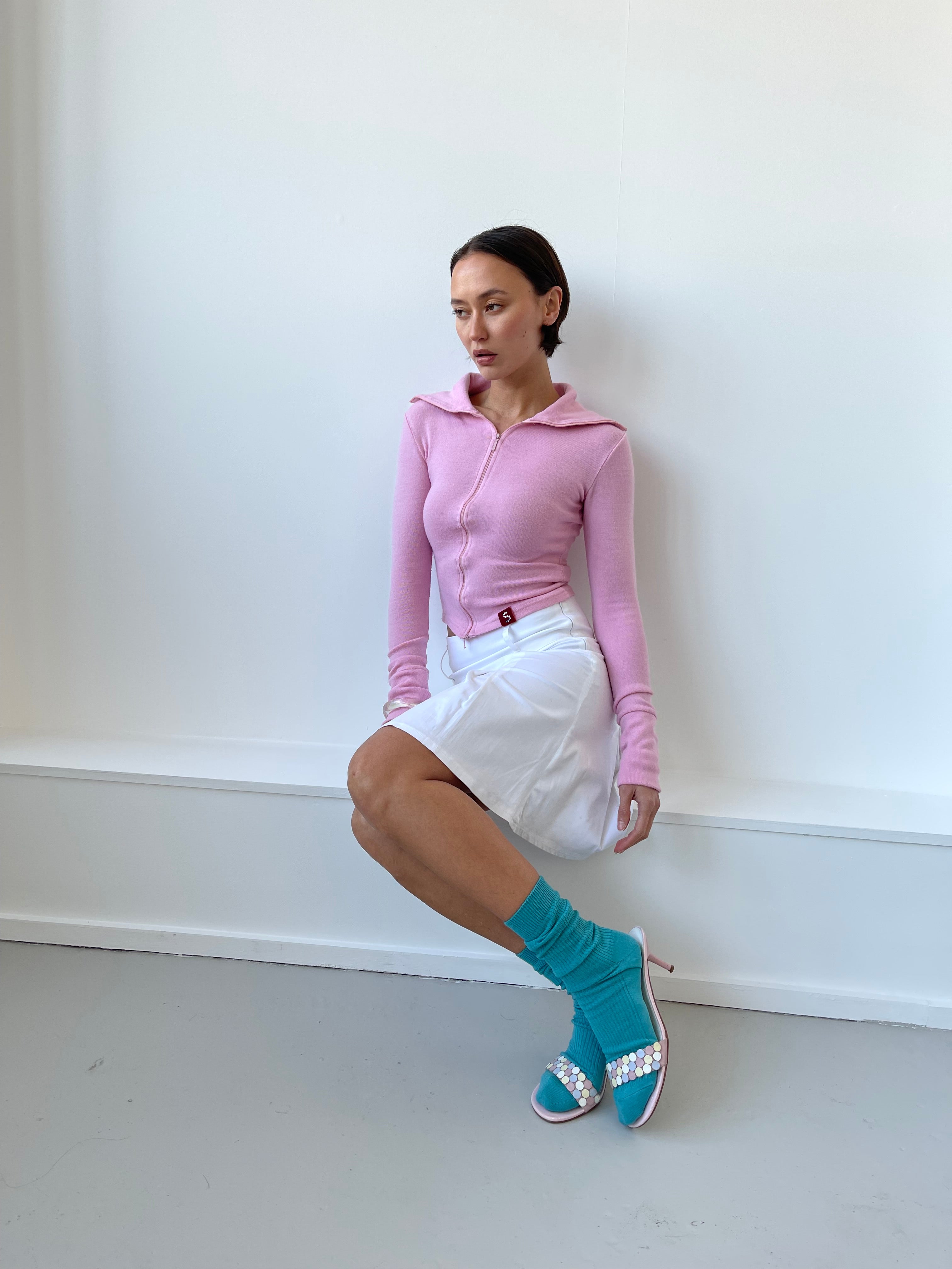 Candy pink zip up cardigan