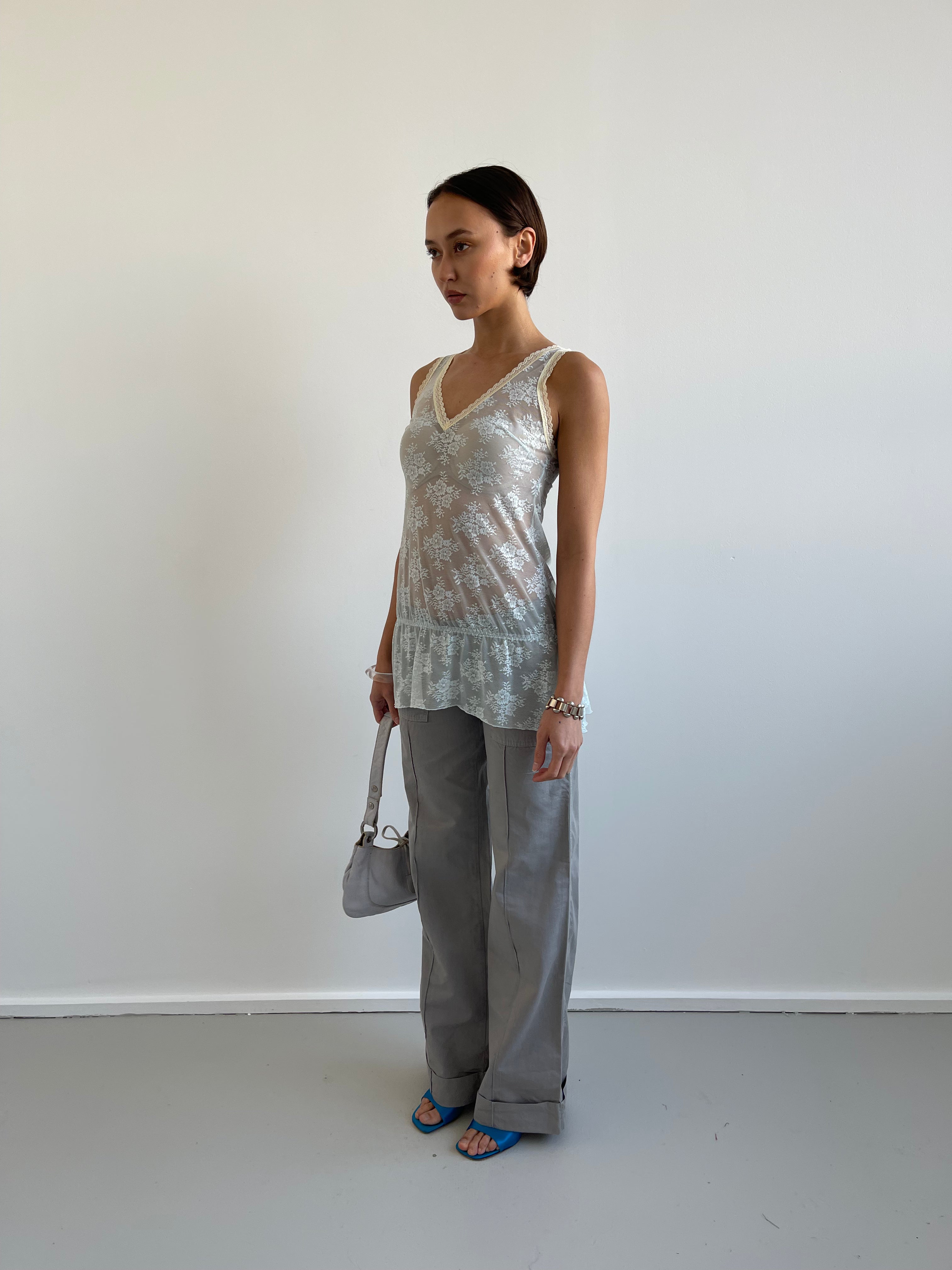 Grey straight leg trousers