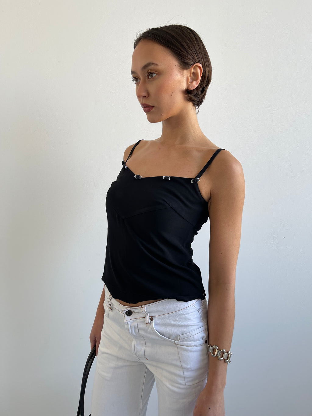 Marella black cami top with floral trims
