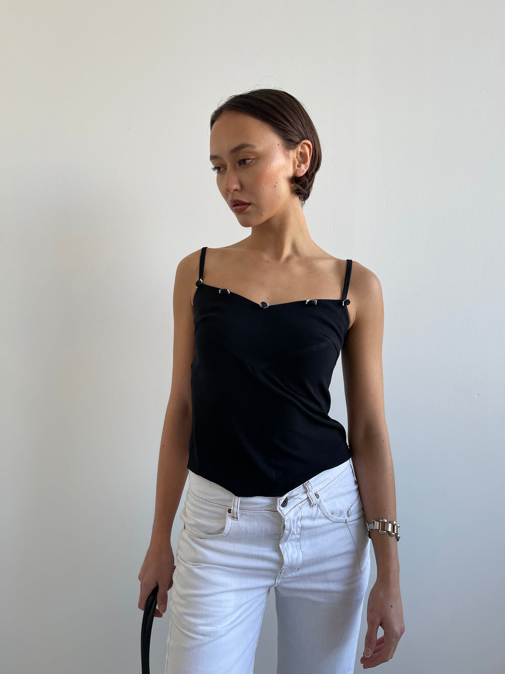 Marella black cami top with floral trims