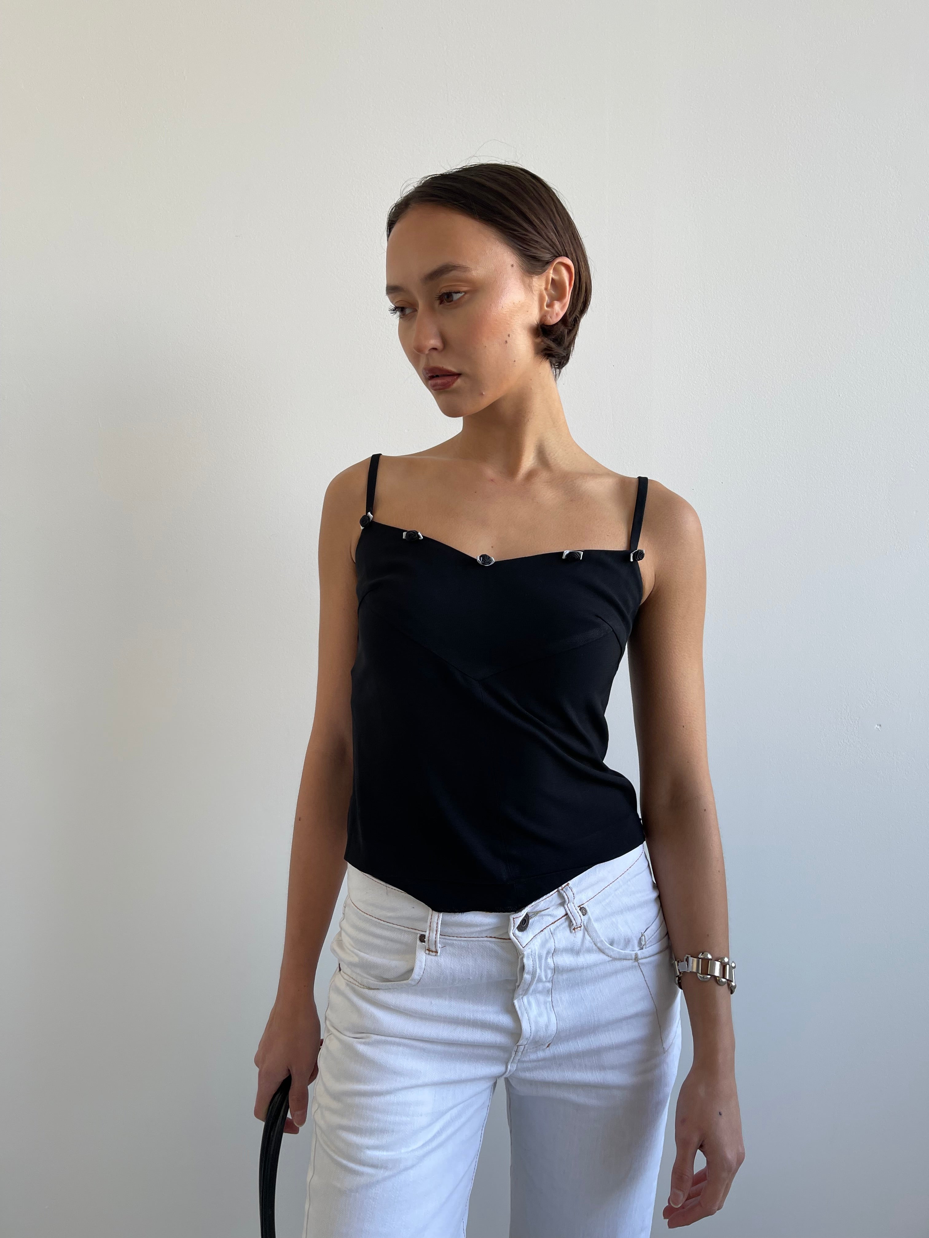 Marella black cami top with floral trims