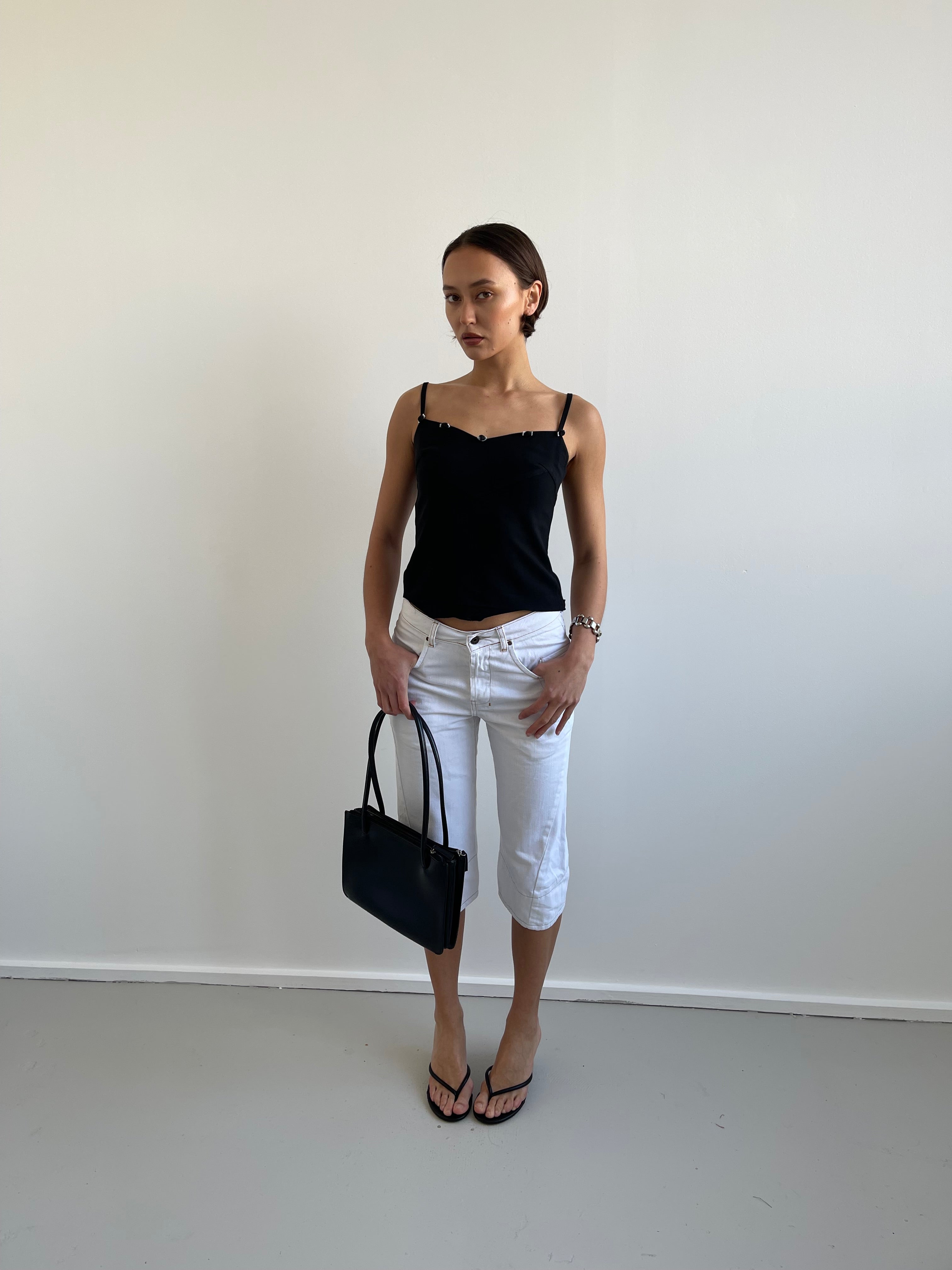 Marella black cami top with floral trims