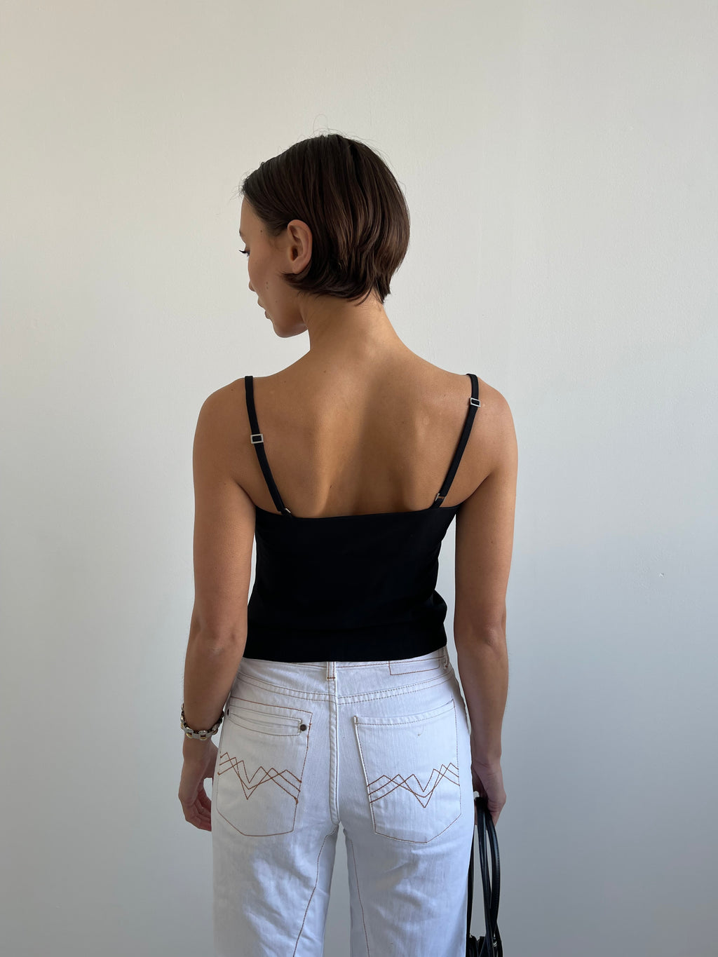 Marella black cami top with floral trims