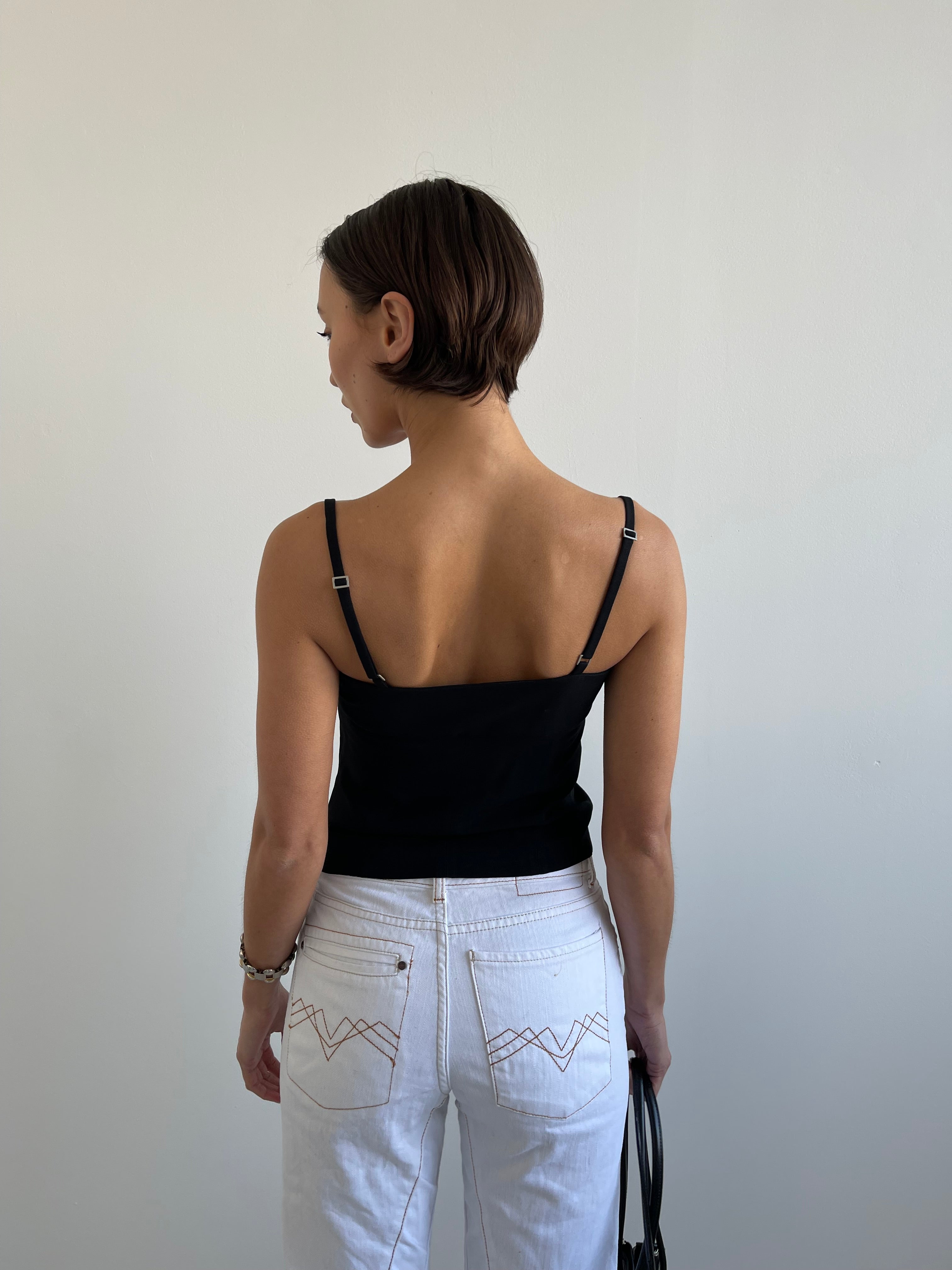 Marella black cami top with floral trims