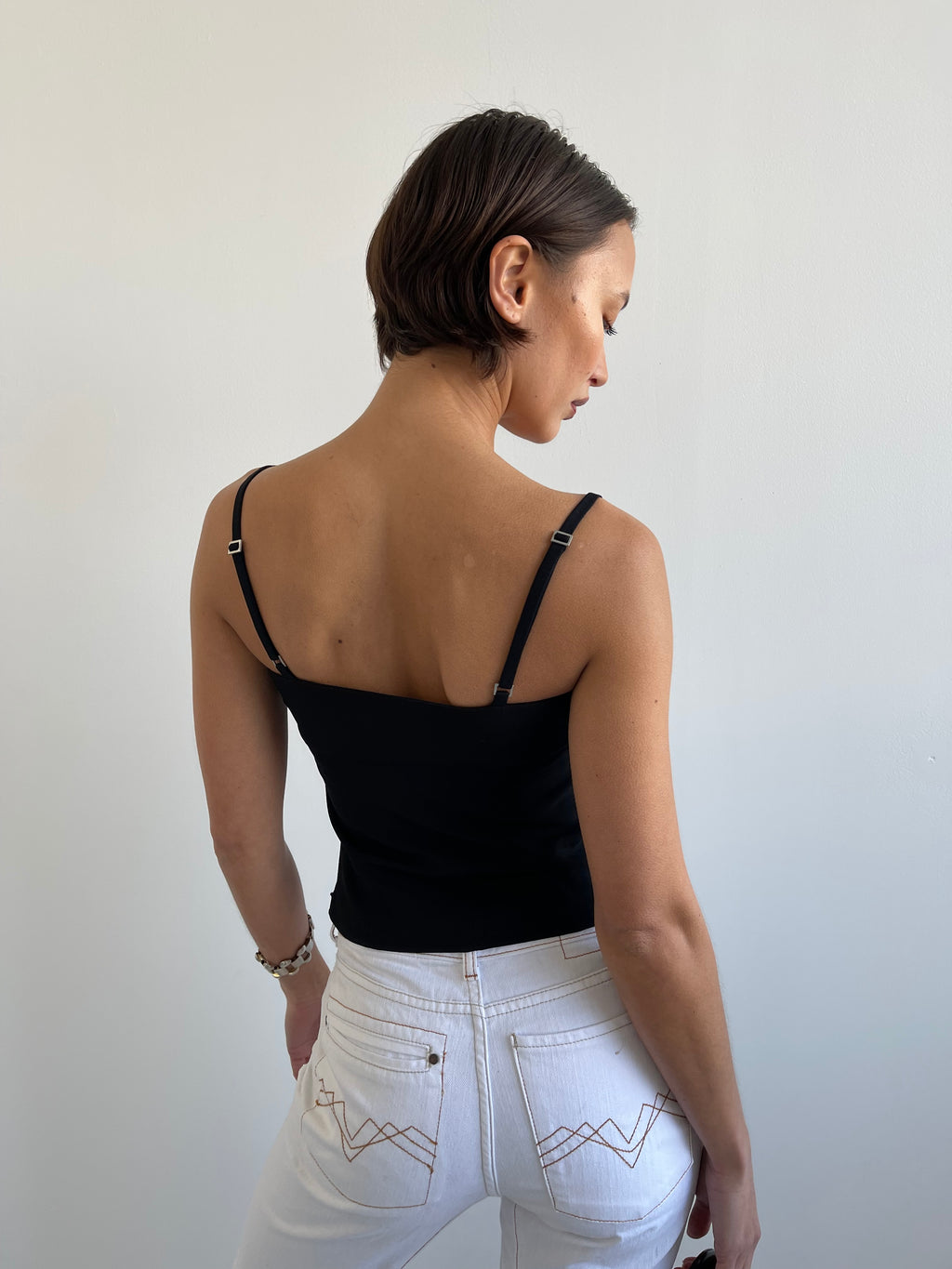 Marella black cami top with floral trims