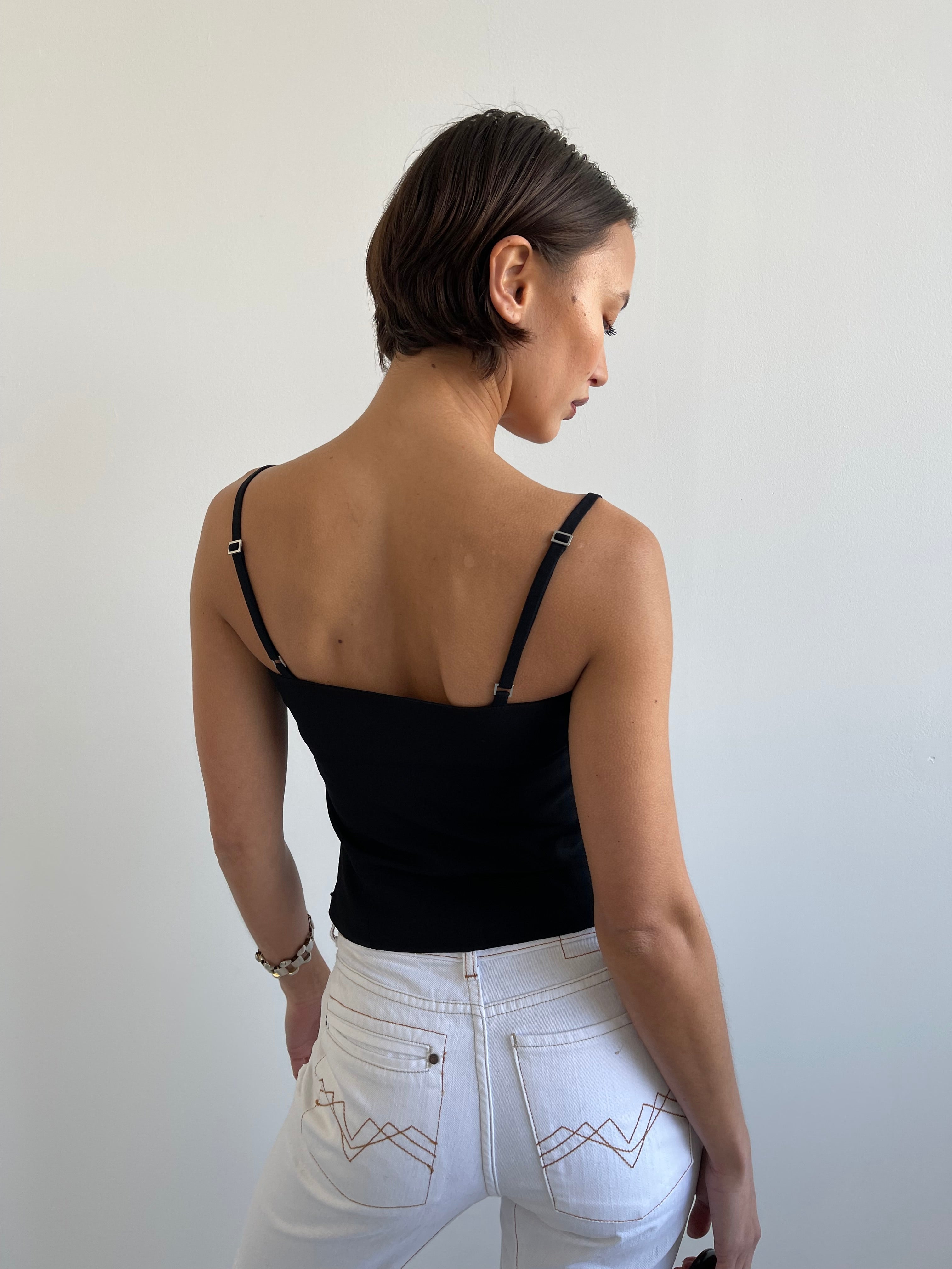 Marella black cami top with floral trims