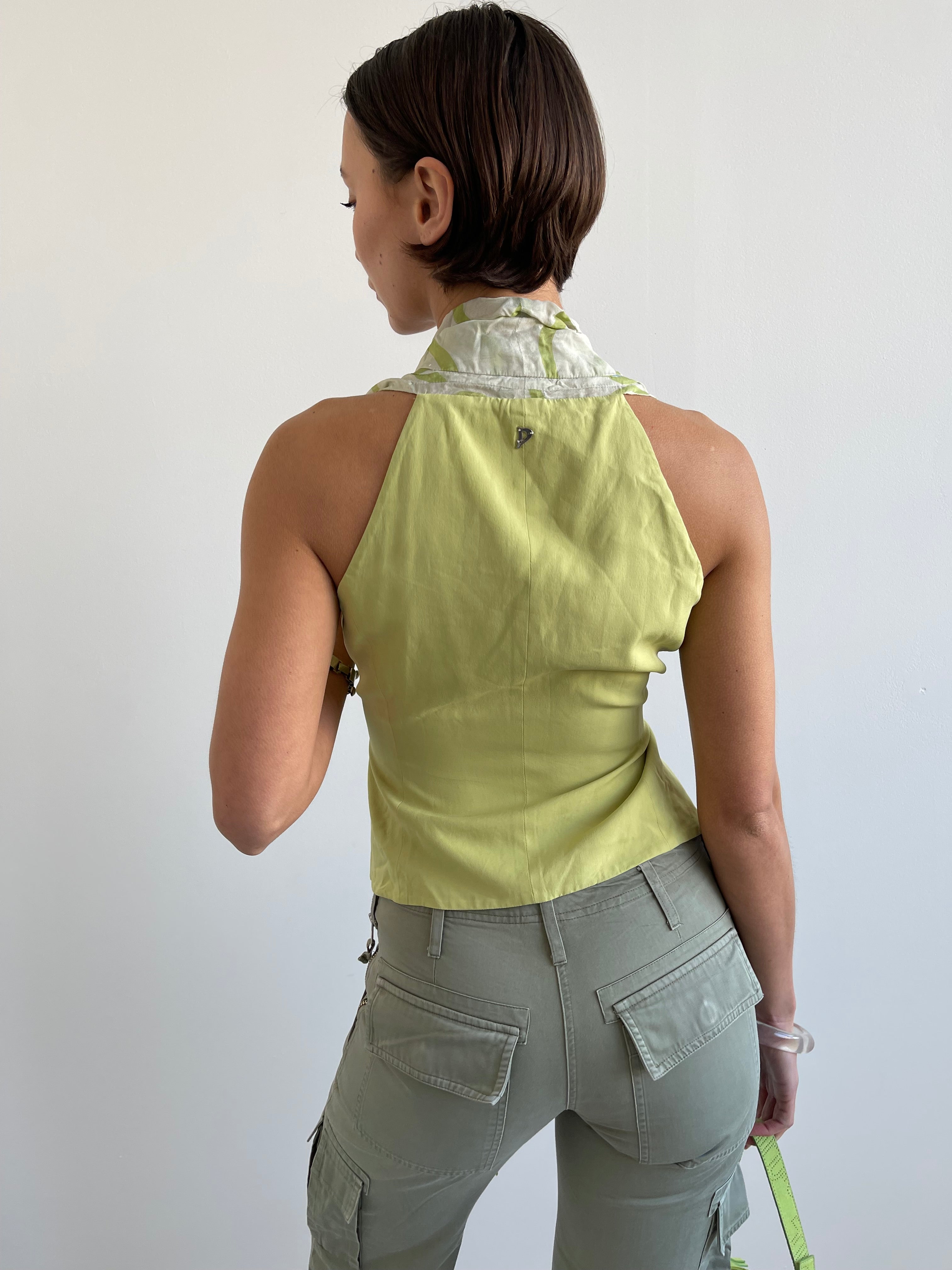 Dundup green and blue tie up blouse