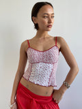 Red and white floral cami top with with lace trims