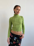 90s green cable knit jumper with roll neck