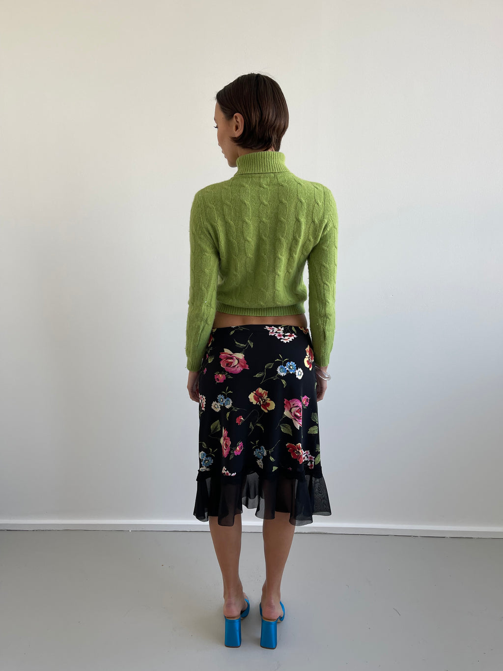 90s green cable knit jumper with roll neck