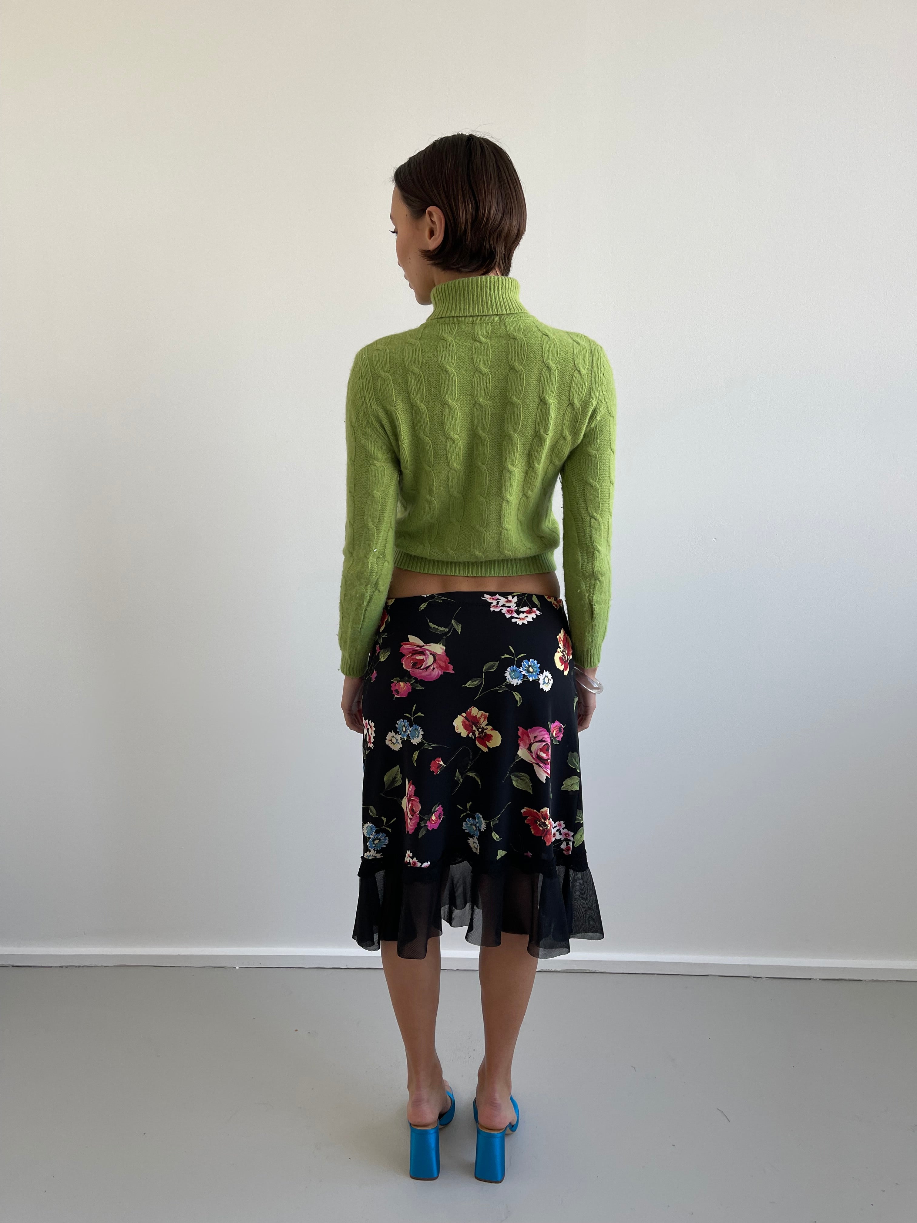 90s green cable knit jumper with roll neck