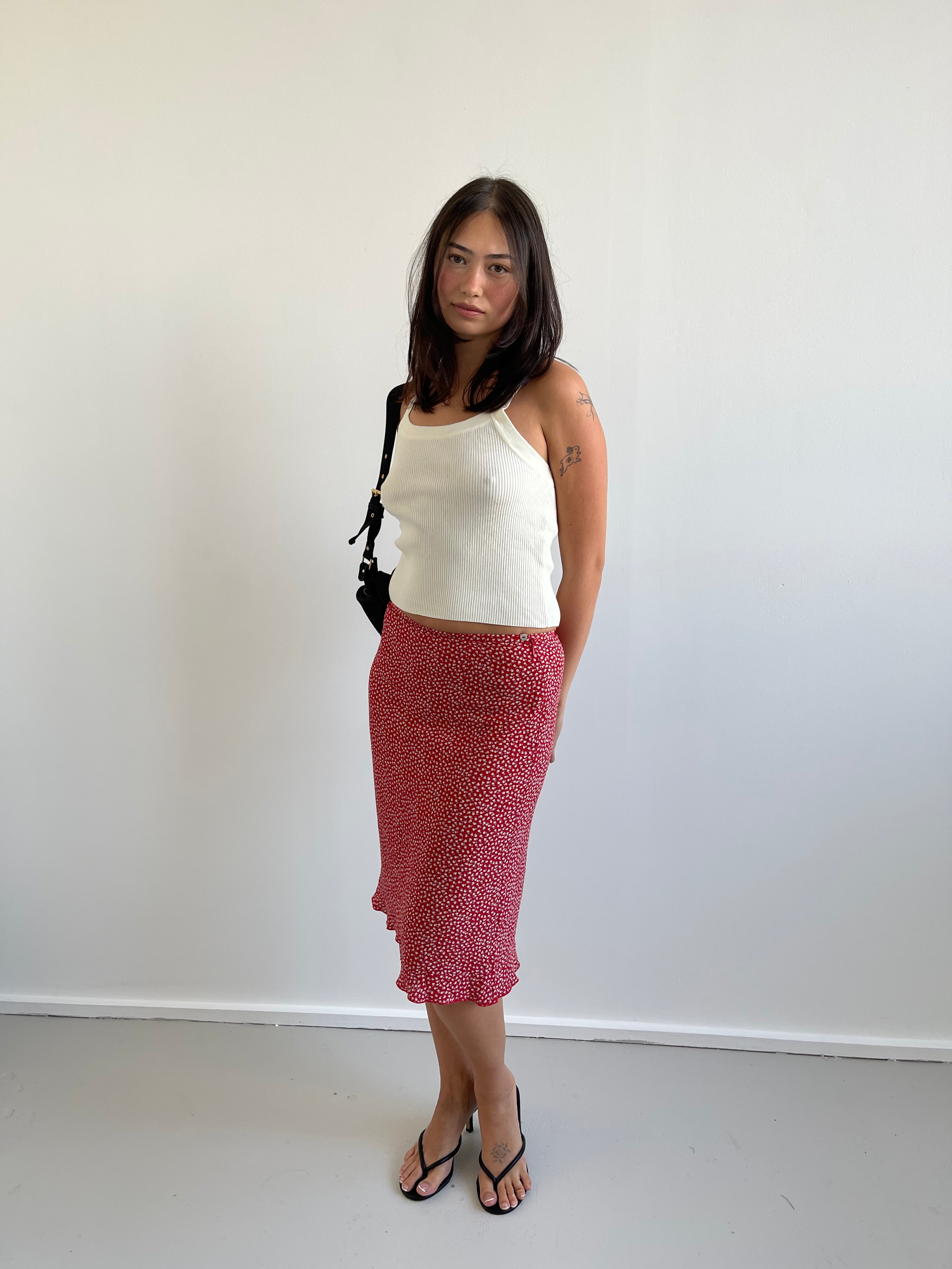Vintage cream fine knit ribbed top