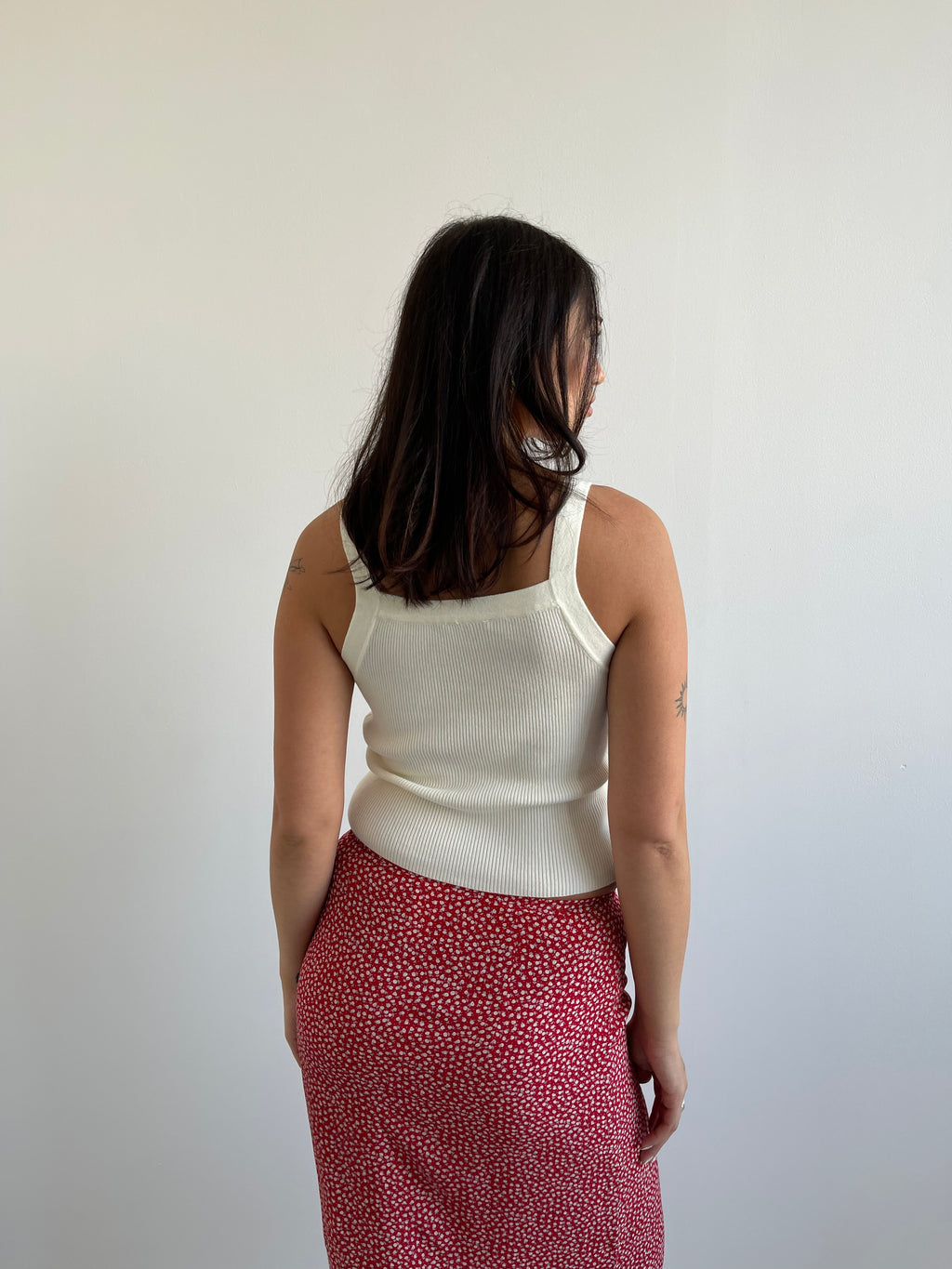 Vintage cream fine knit ribbed top