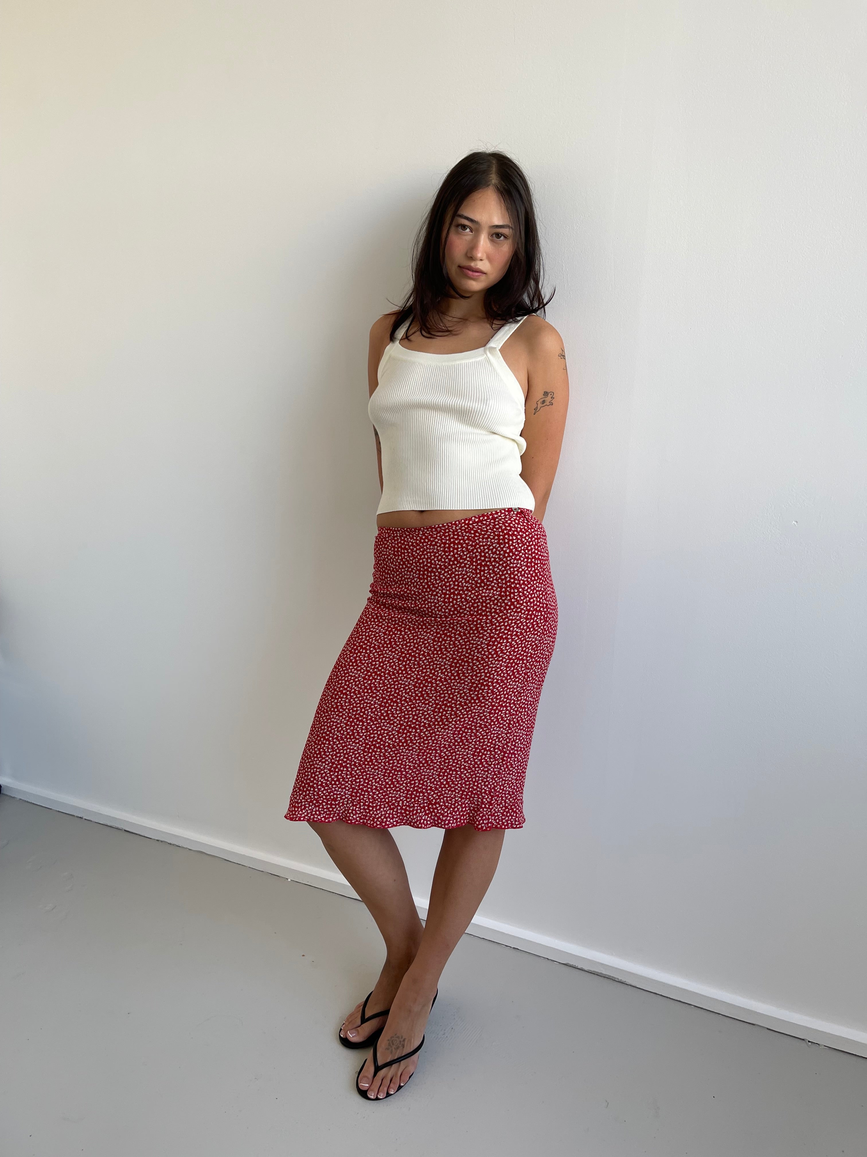 Vintage cream fine knit ribbed top