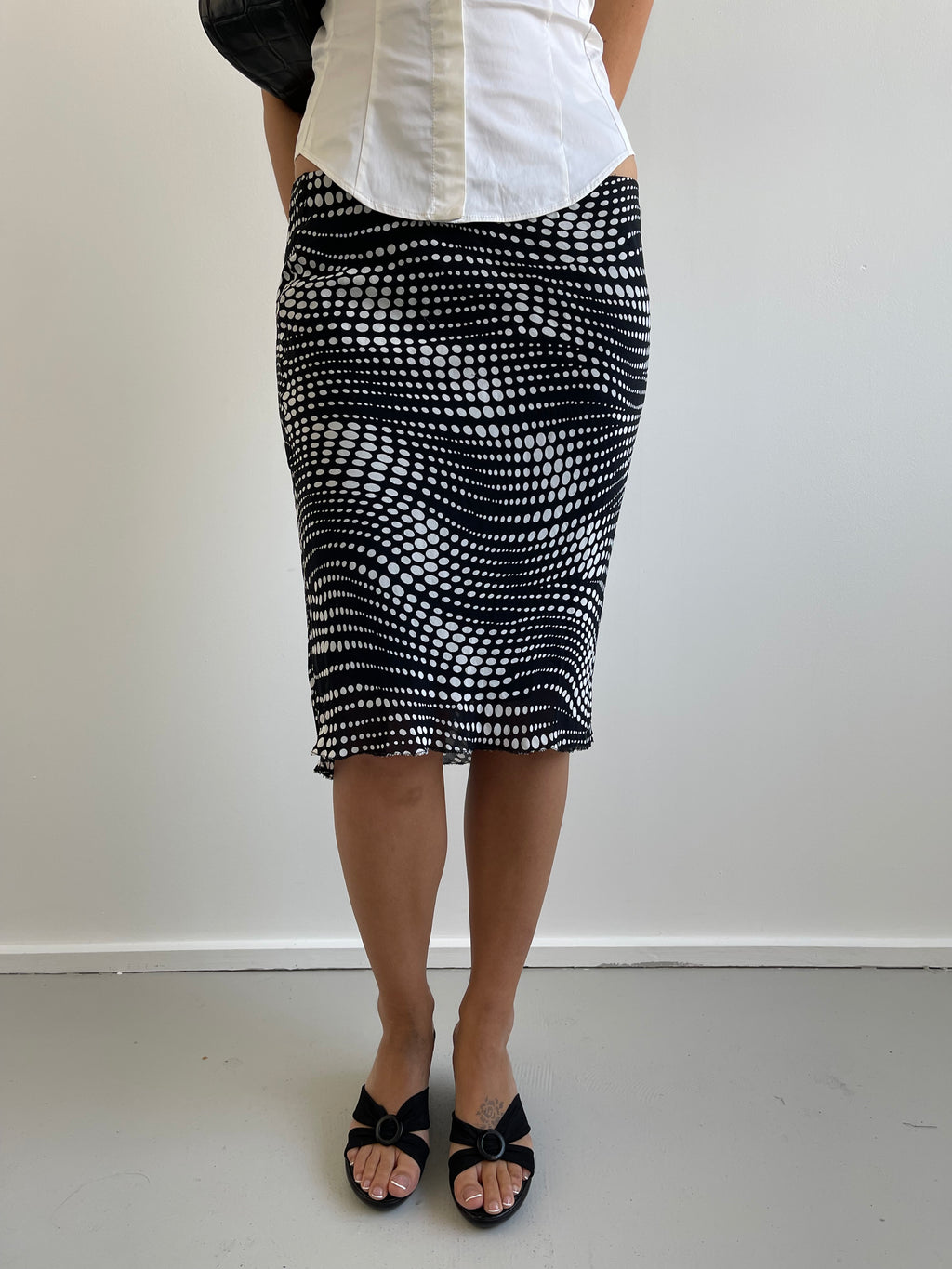 Black and white polka dot midi skirt